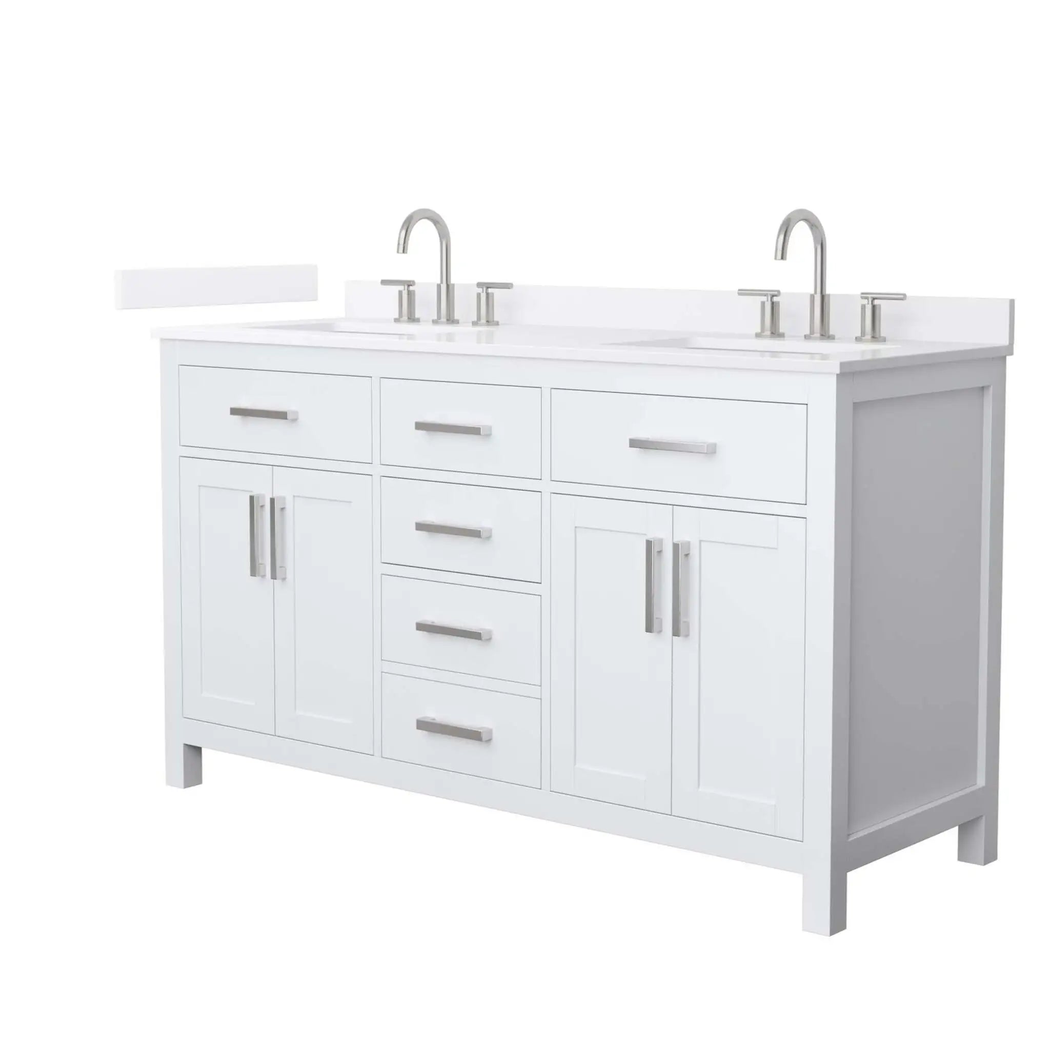 60" Beckett Double Bathroom Vanity in White with Brushed Nickel Trim by Wyndham