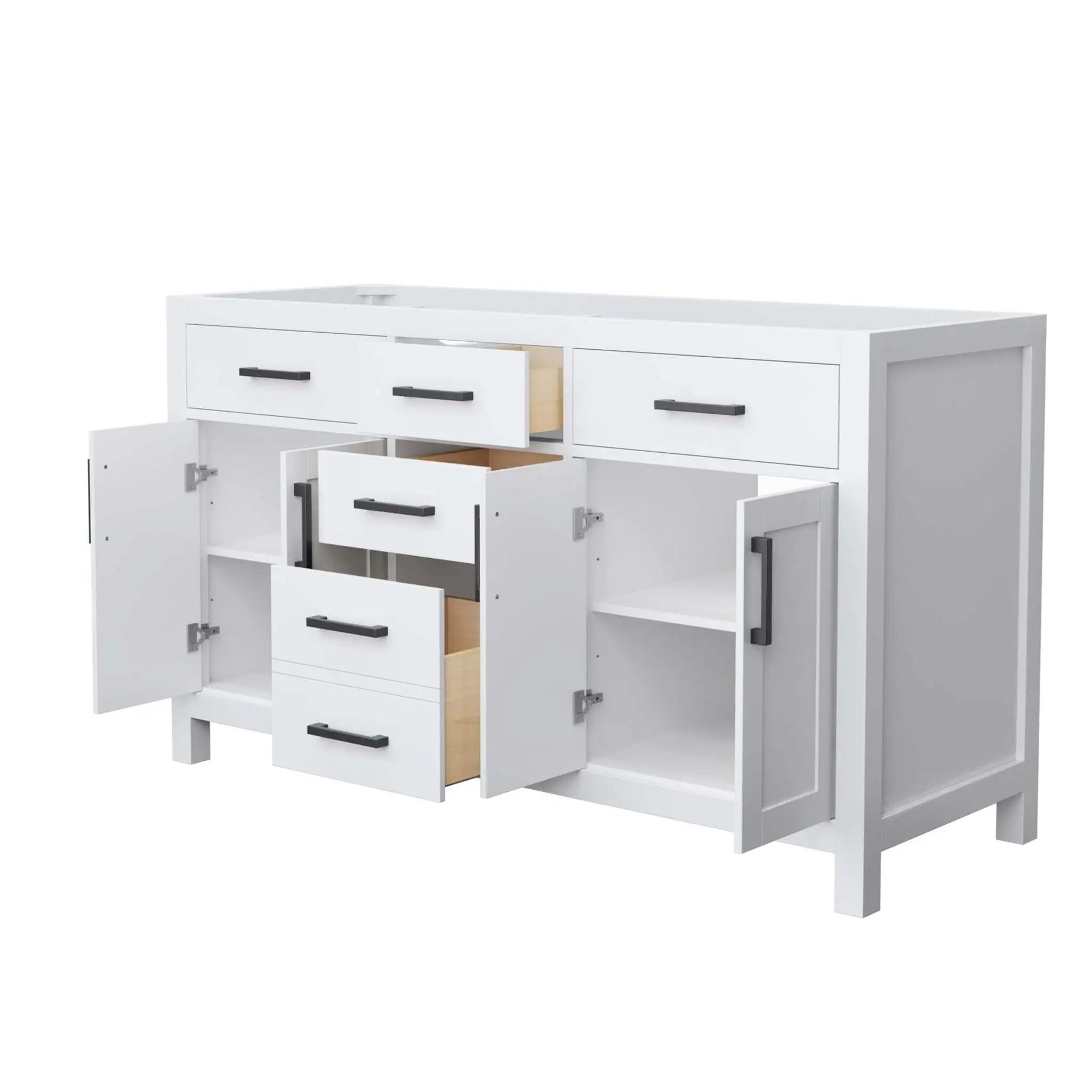 60" Beckett Double Bathroom Vanity in White with Matte Black Trim by Wyndham