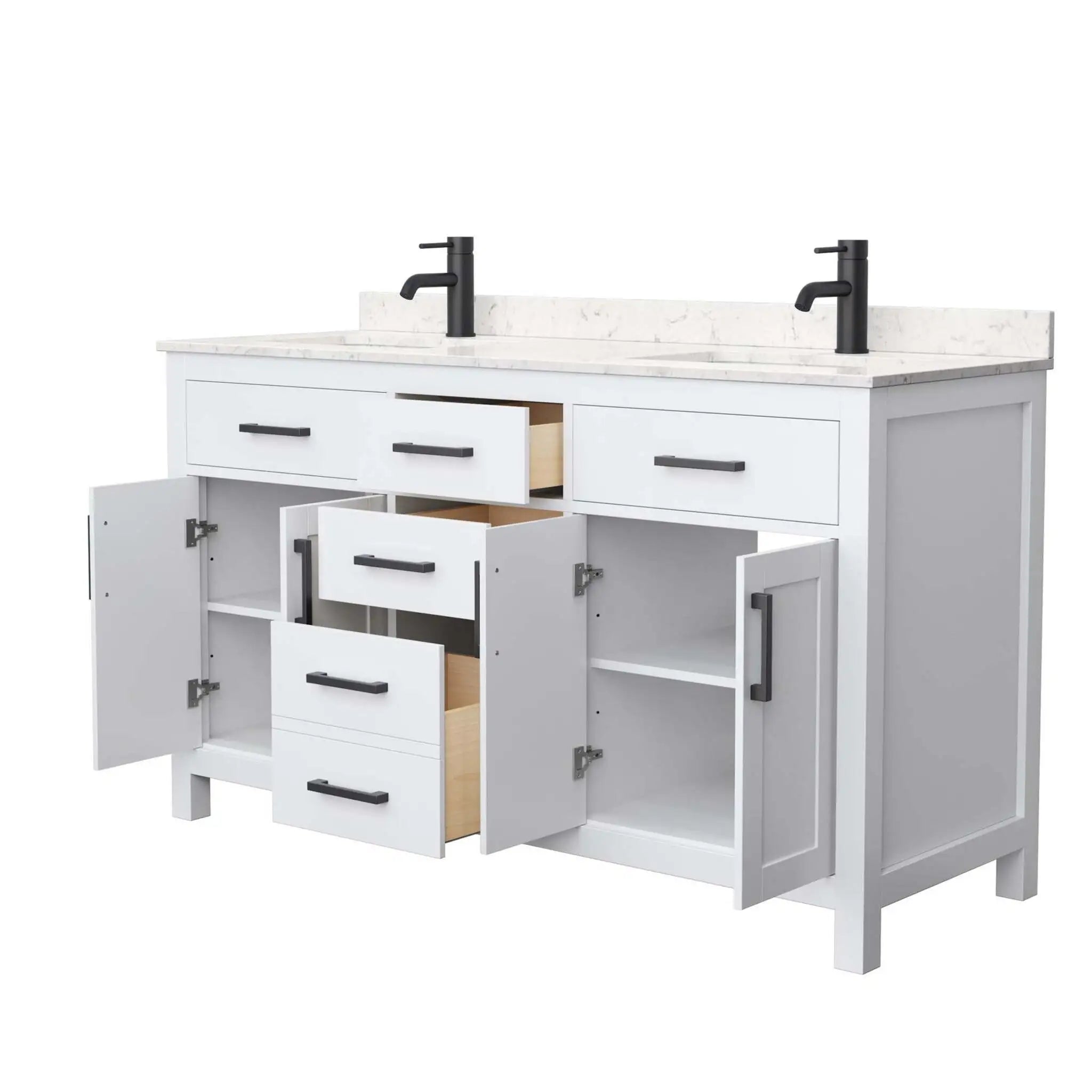 60" Beckett Double Bathroom Vanity in White with Matte Black Trim by Wyndham