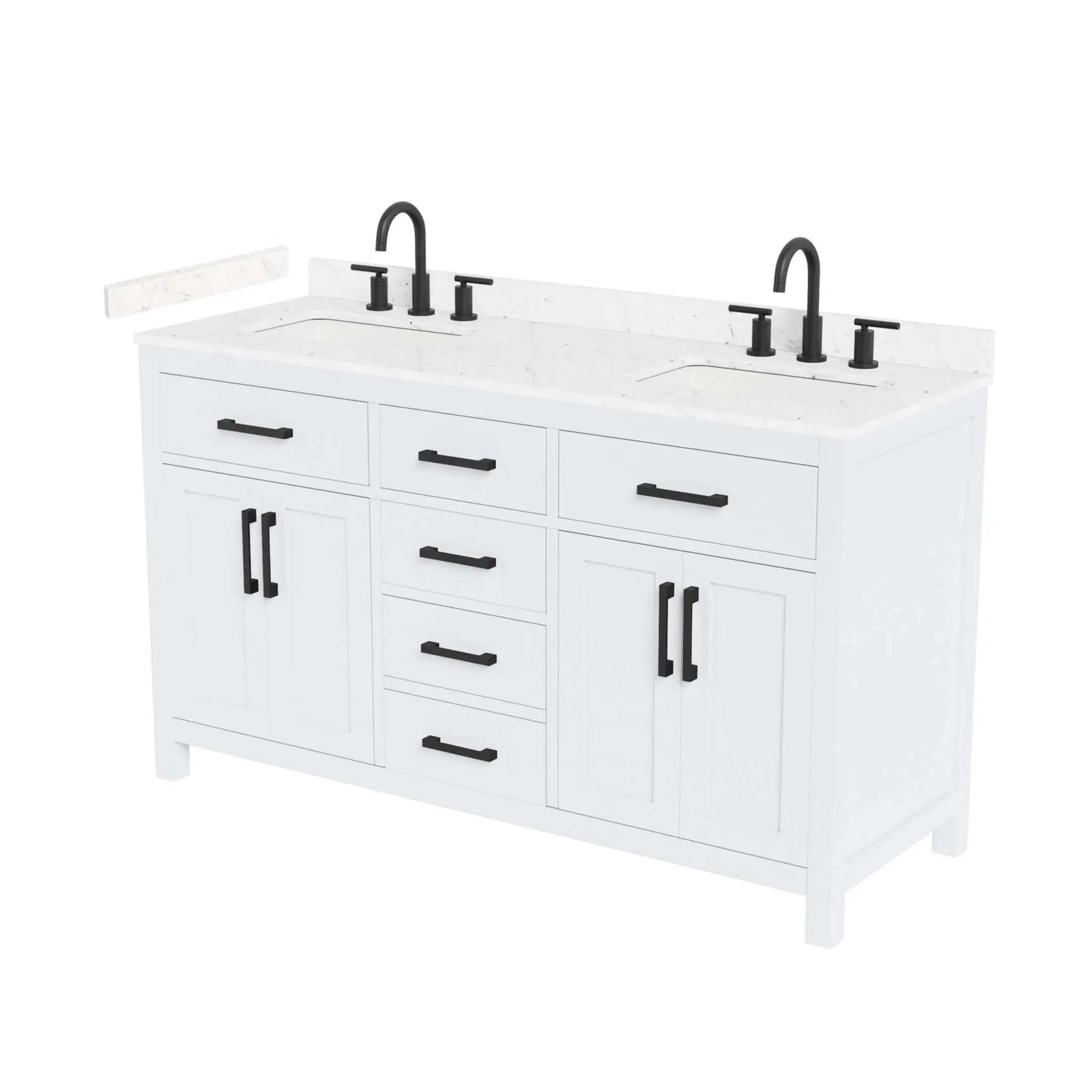 60" Beckett Double Bathroom Vanity in White with Matte Black Trim by Wyndham