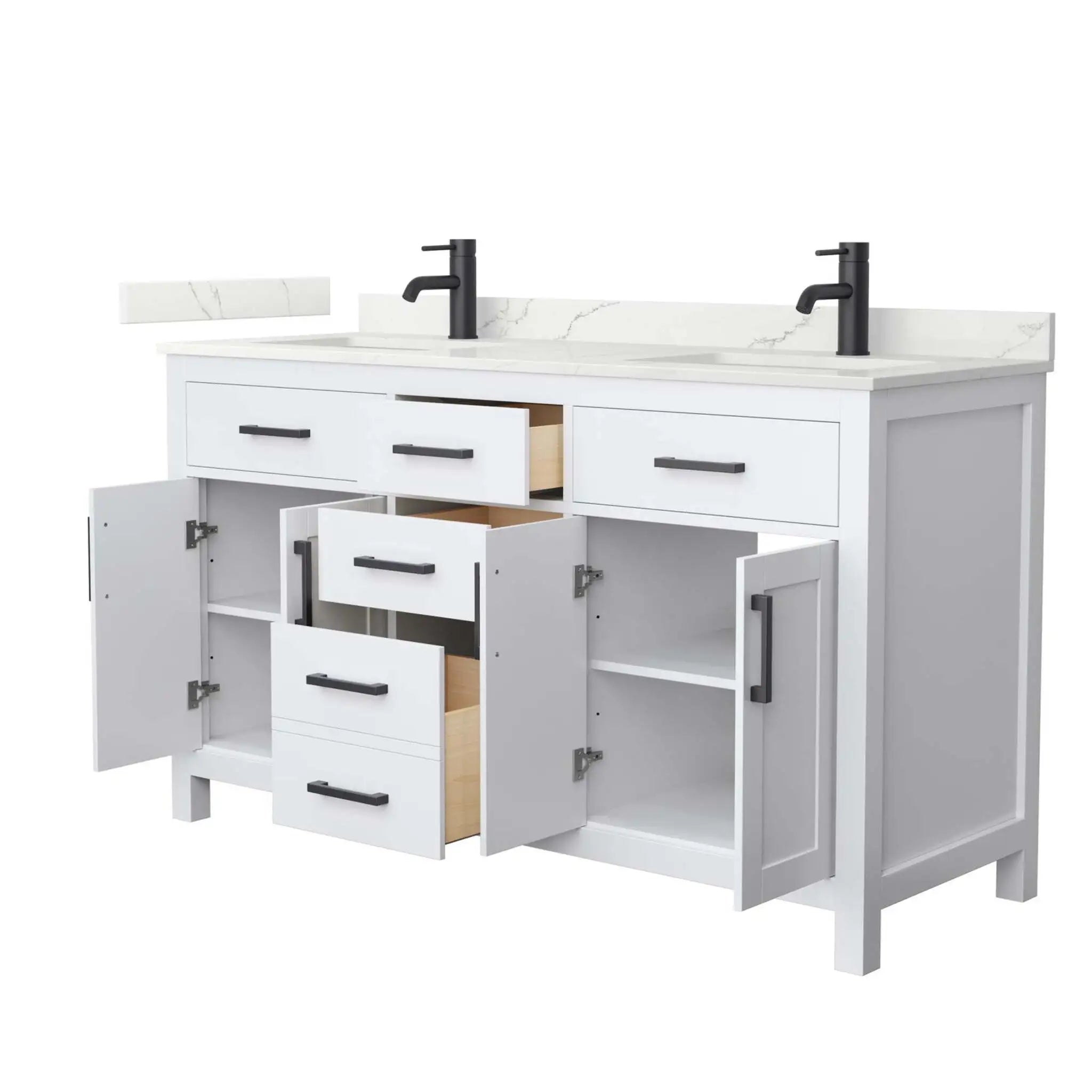 60" Beckett Double Bathroom Vanity in White with Matte Black Trim by Wyndham