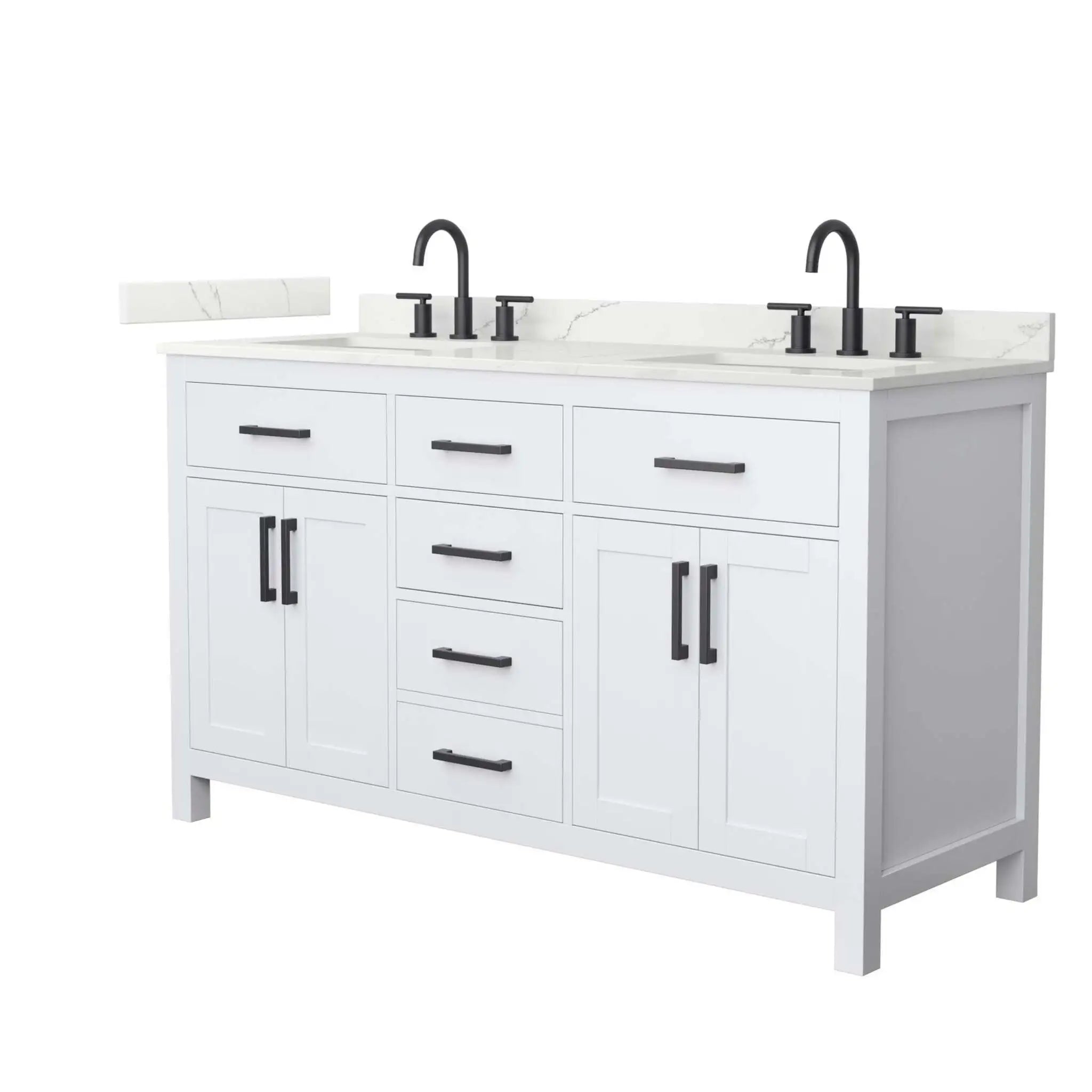 60" Beckett Double Bathroom Vanity in White with Matte Black Trim by Wyndham