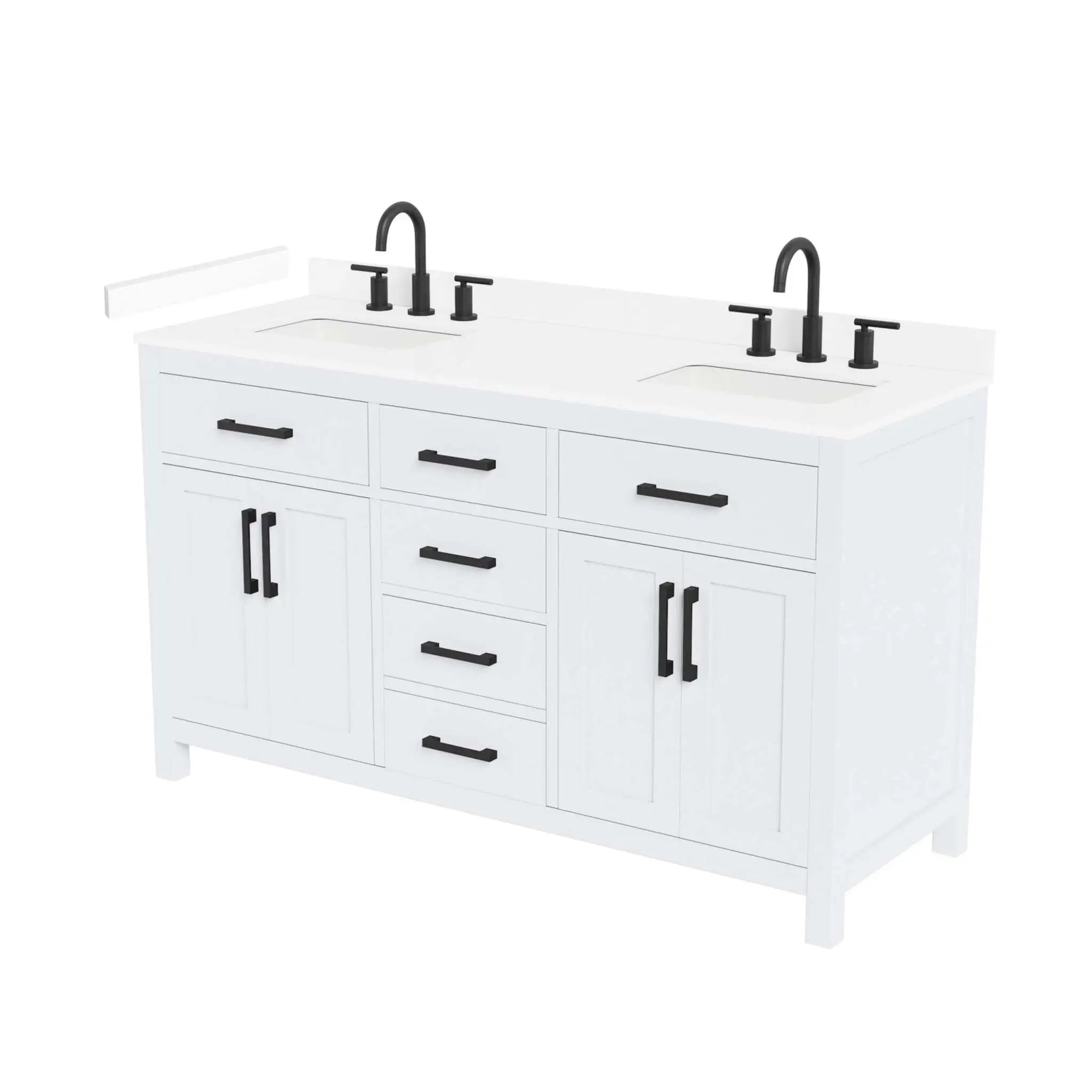 60" Beckett Double Bathroom Vanity in White with Matte Black Trim by Wyndham