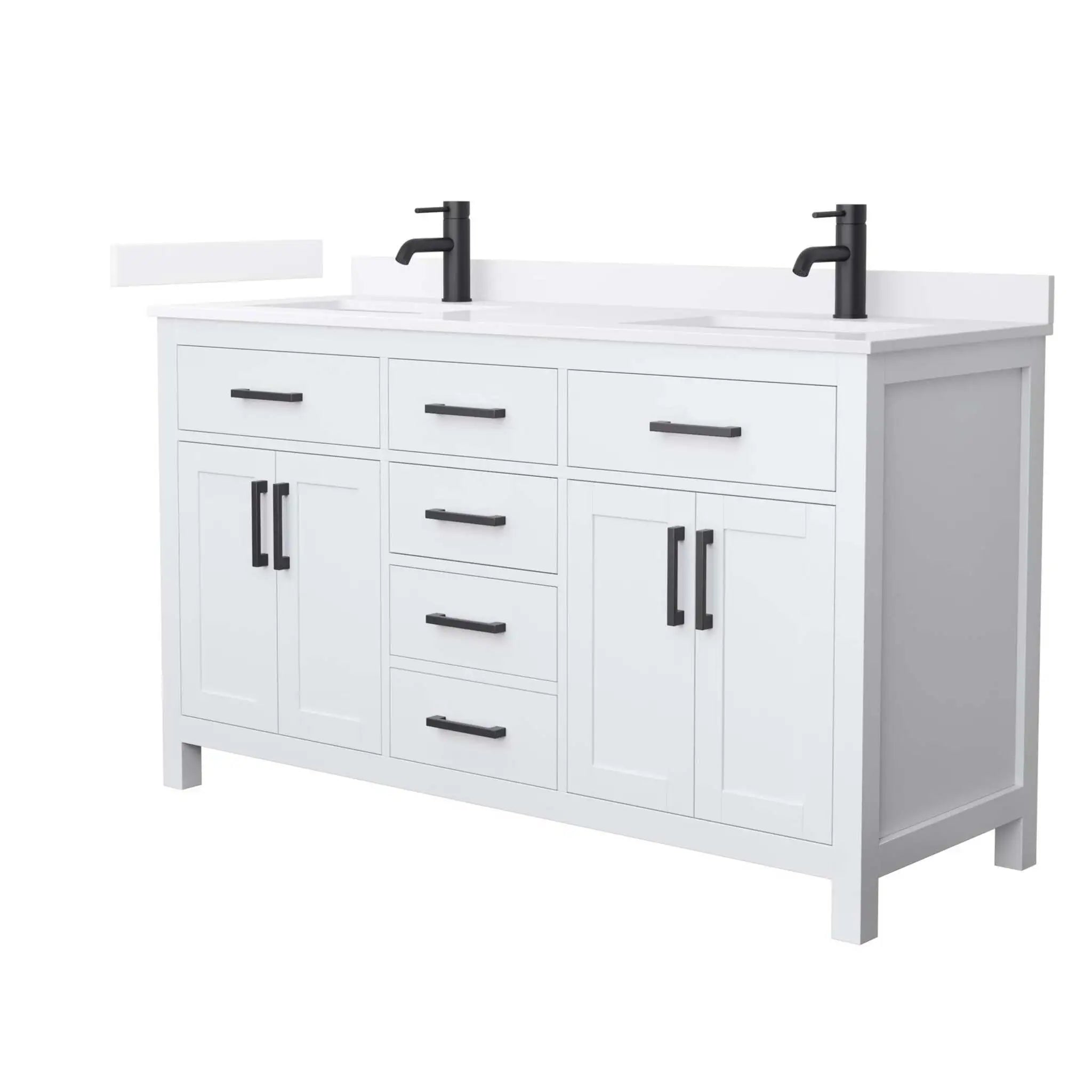 60" Beckett Double Bathroom Vanity in White with Matte Black Trim by Wyndham
