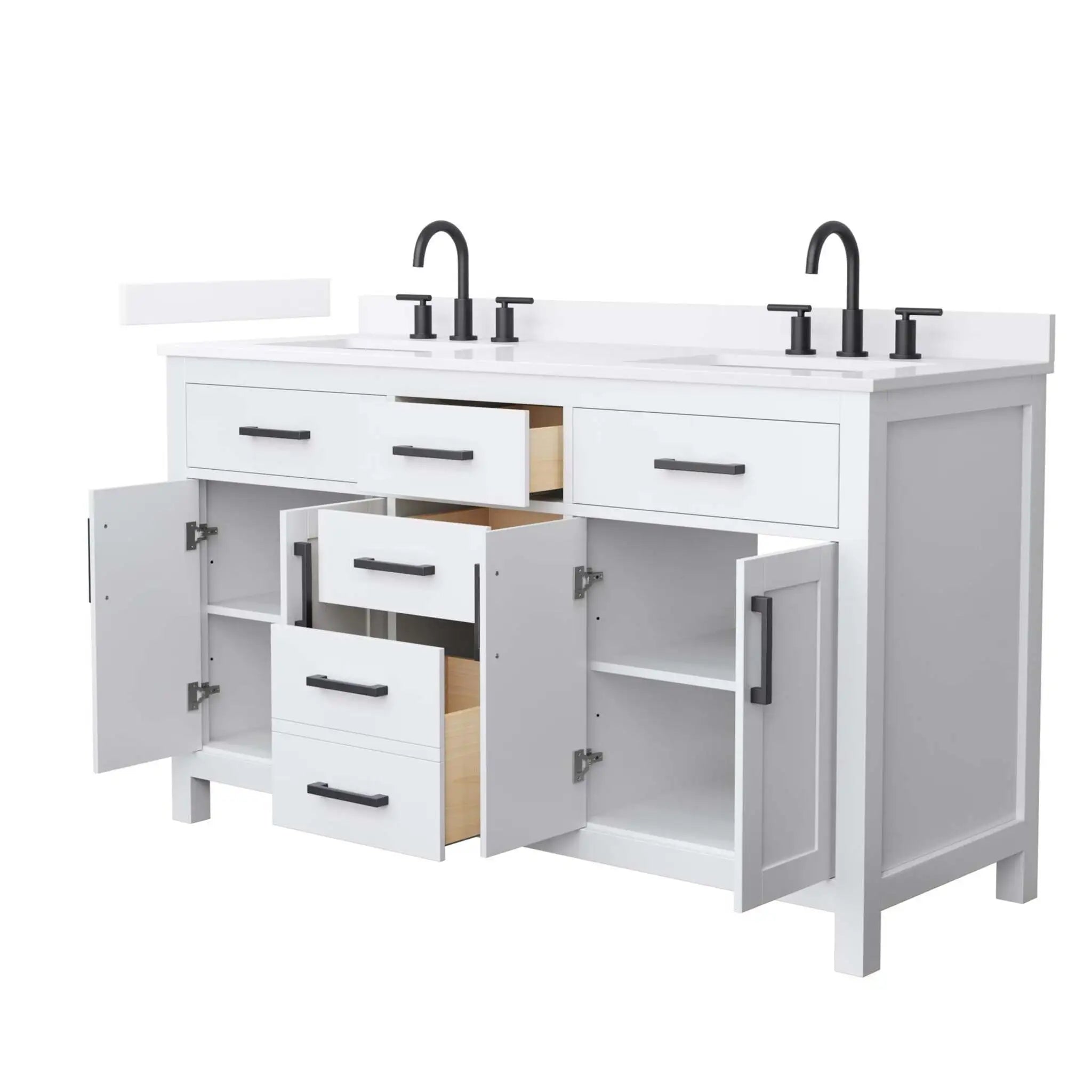 60" Beckett Double Bathroom Vanity in White with Matte Black Trim by Wyndham