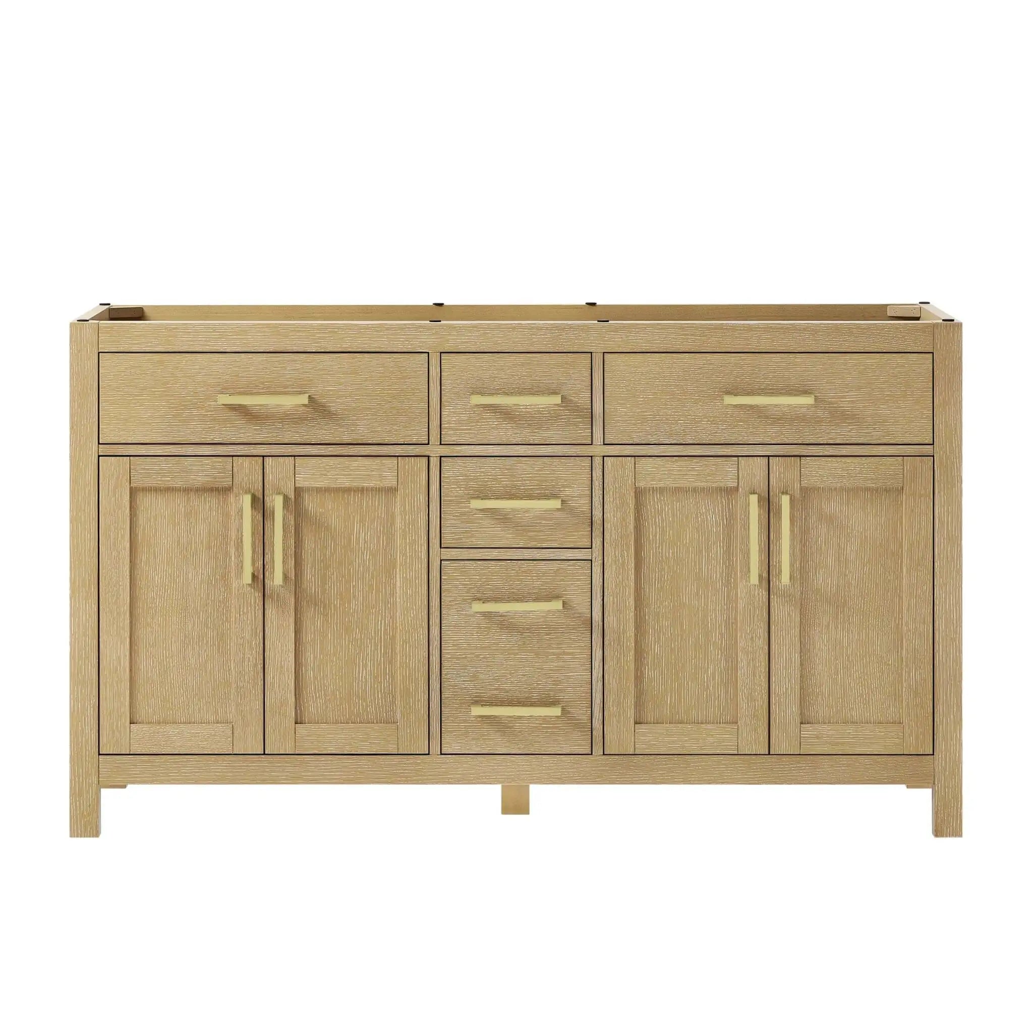 60" Beckett Double Bathroom Vanity in Whitewashed Oak with Brushed Gold Trim by Wyndham