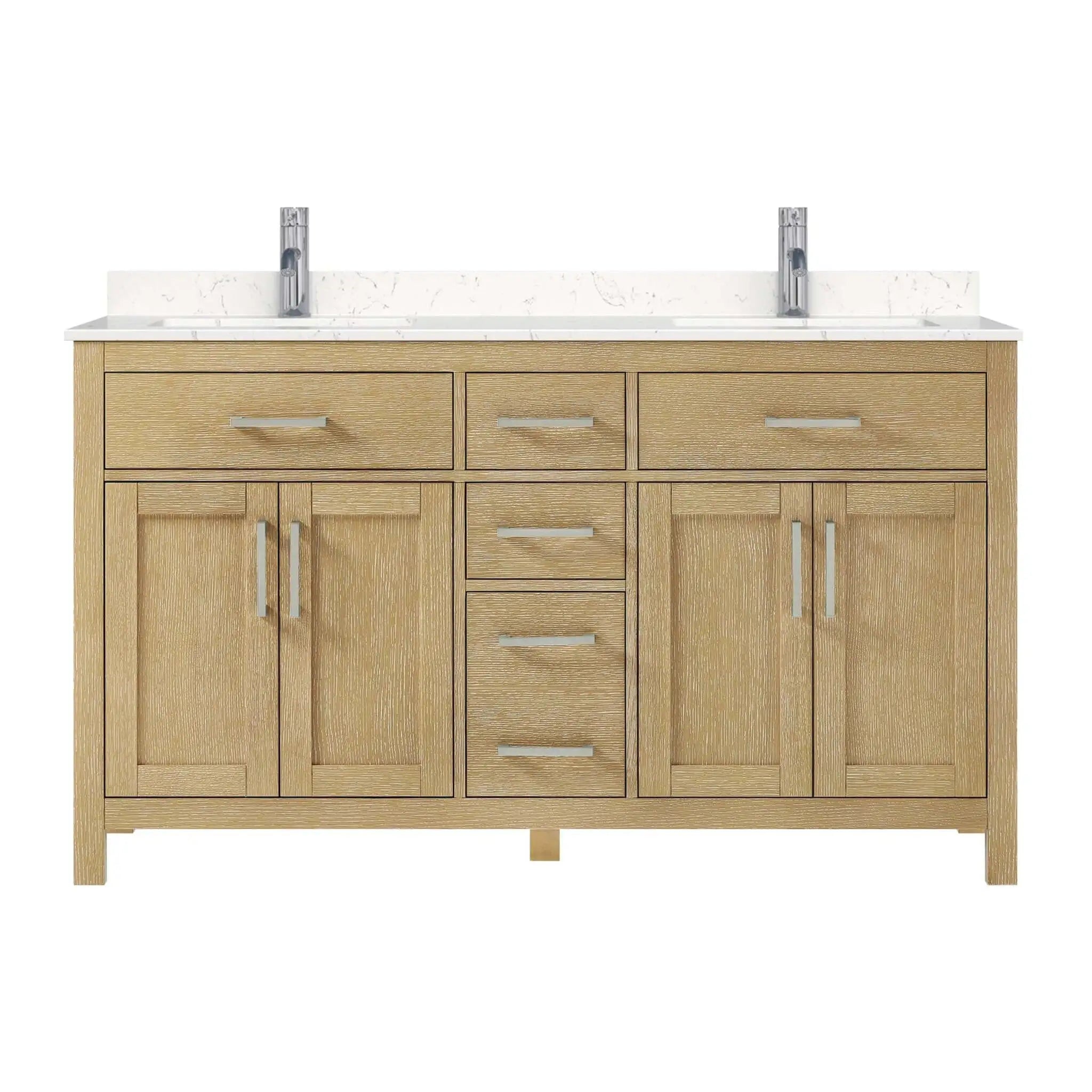 60" Beckett Double Bathroom Vanity in Whitewashed Oak with Brushed Nickel Trim by Wyndham
