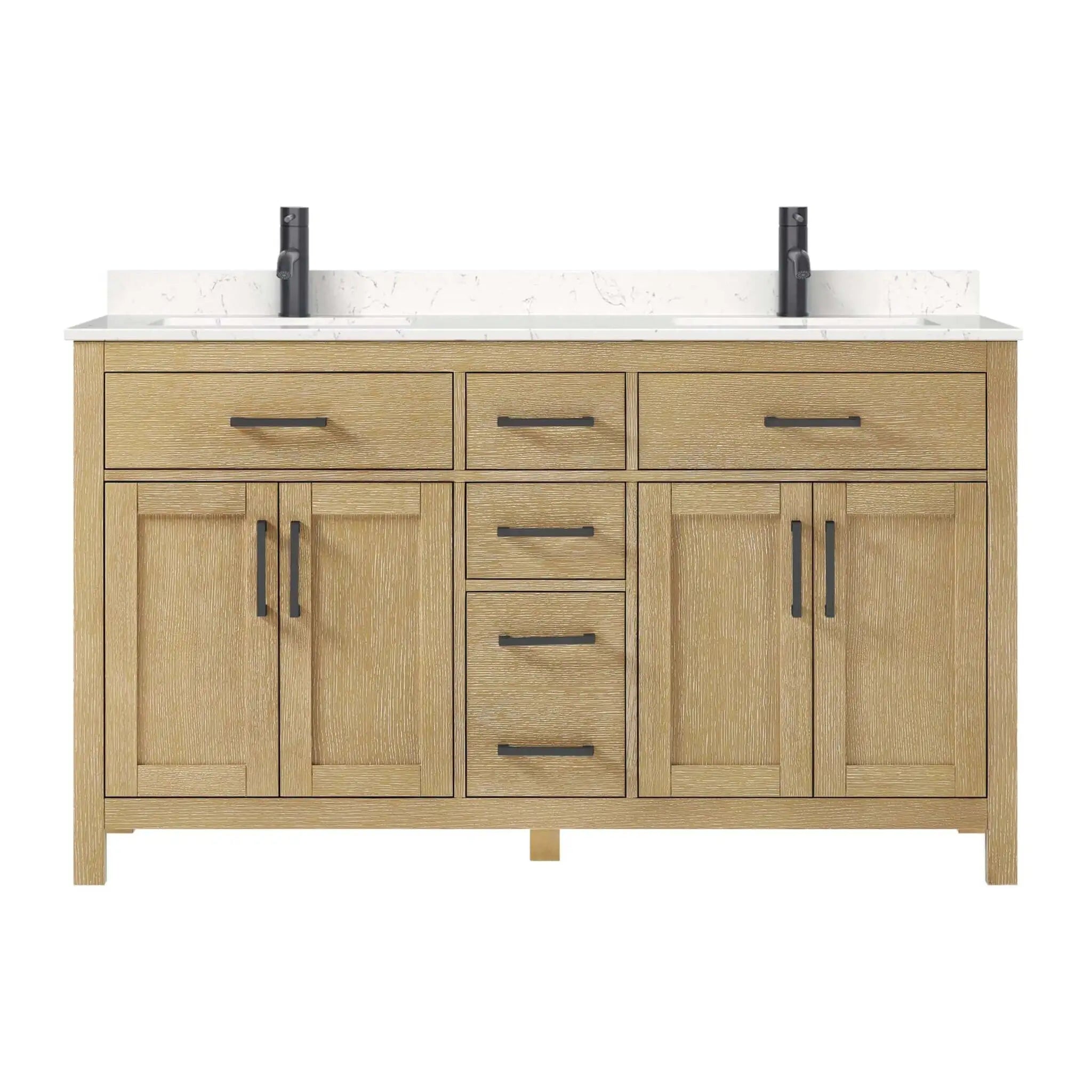 60" Beckett Double Bathroom Vanity in Whitewashed Oak with Matte Black Trim by Wyndham