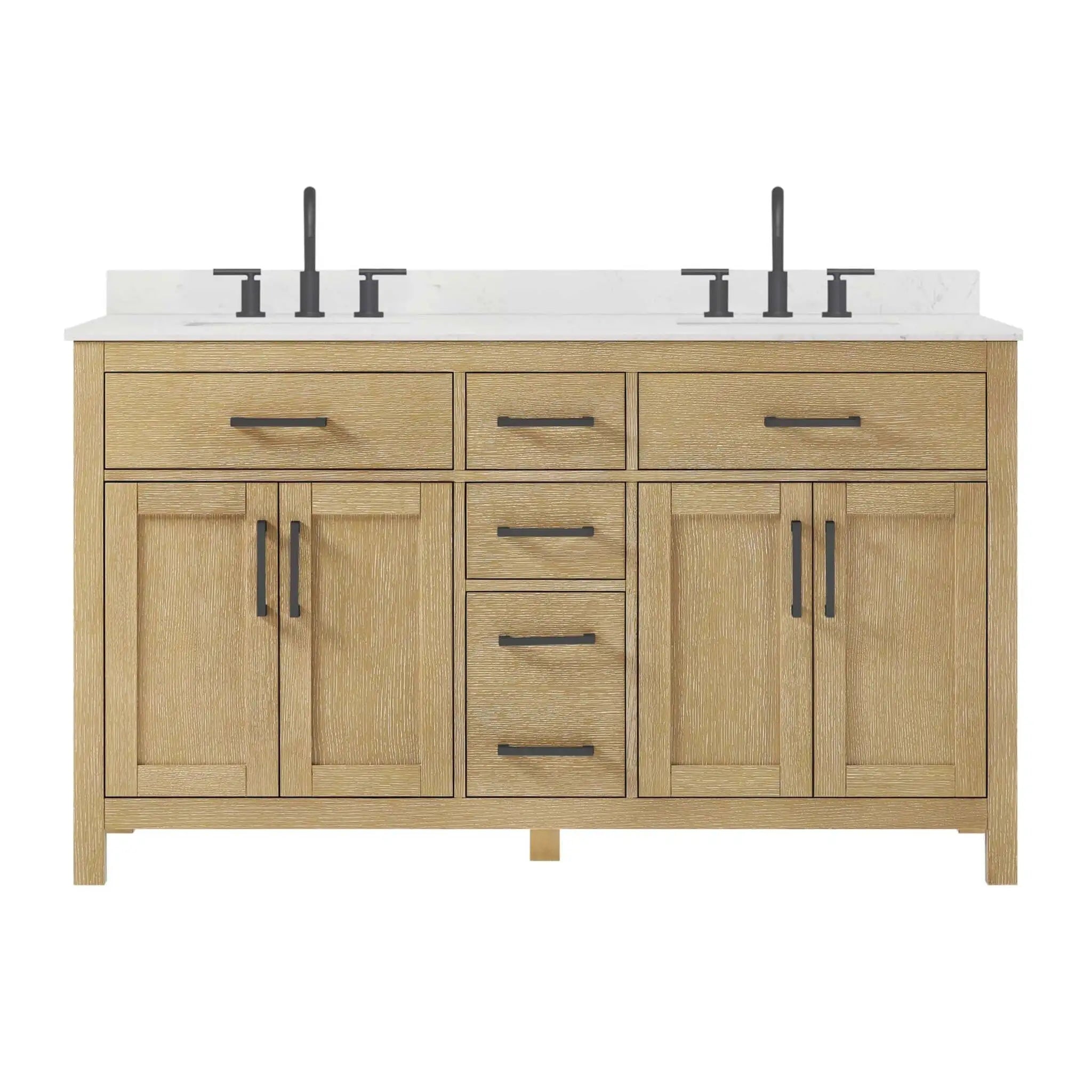 60" Beckett Double Bathroom Vanity in Whitewashed Oak with Matte Black Trim by Wyndham