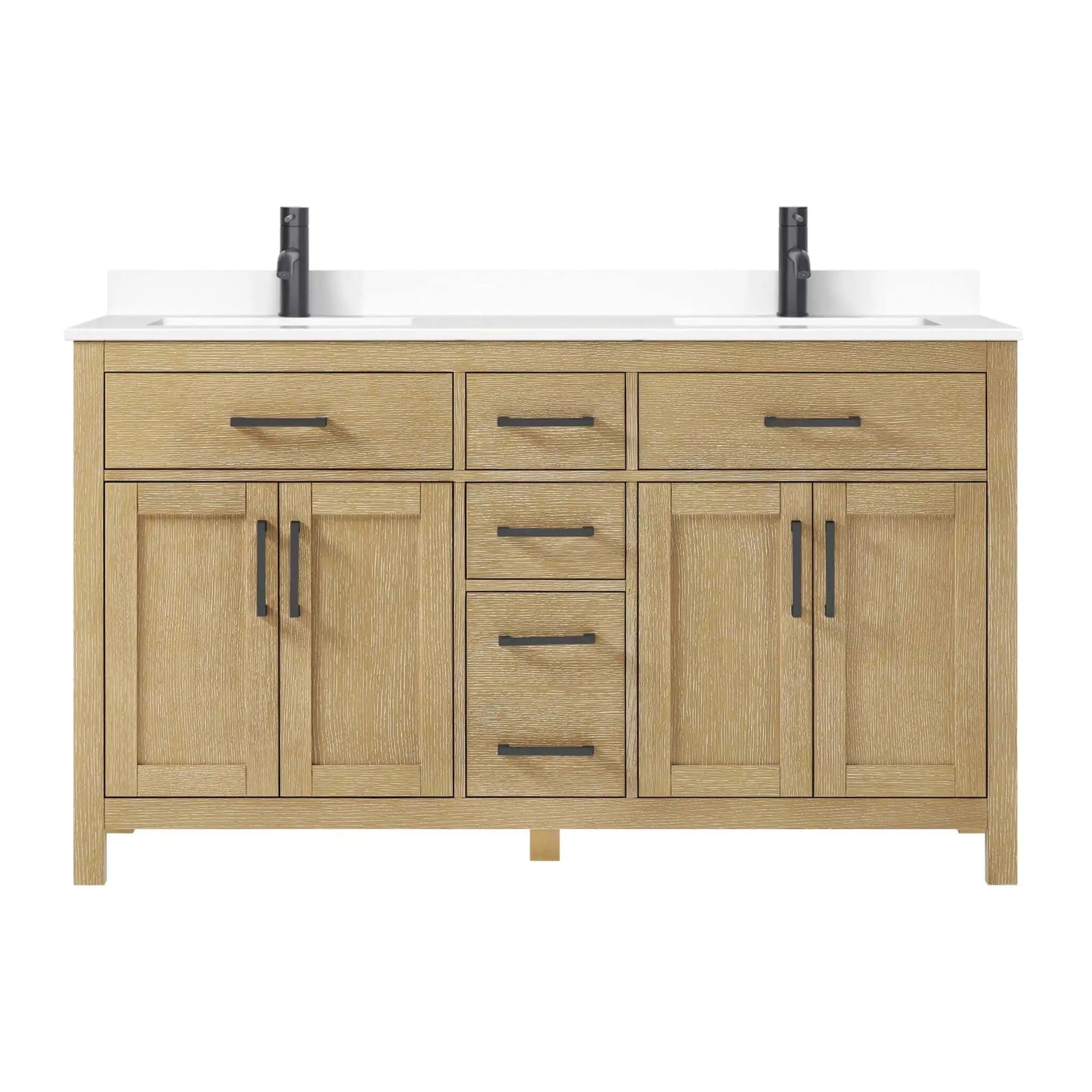 60" Beckett Double Bathroom Vanity in Whitewashed Oak with Matte Black Trim by Wyndham
