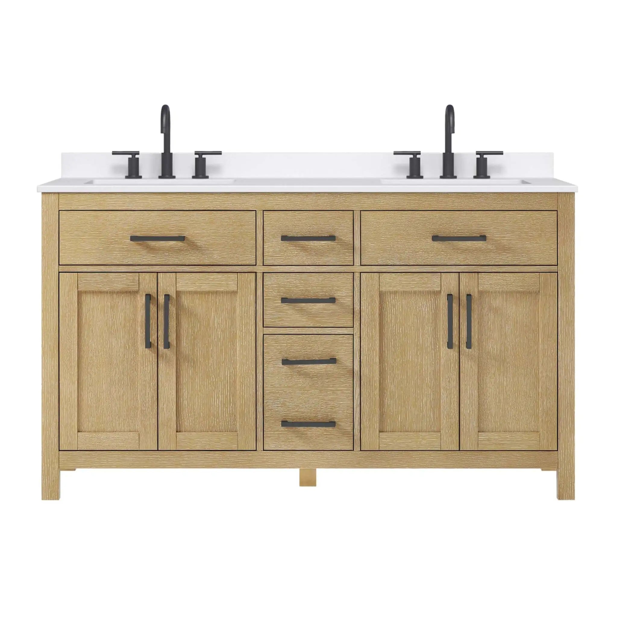 60" Beckett Double Bathroom Vanity in Whitewashed Oak with Matte Black Trim by Wyndham