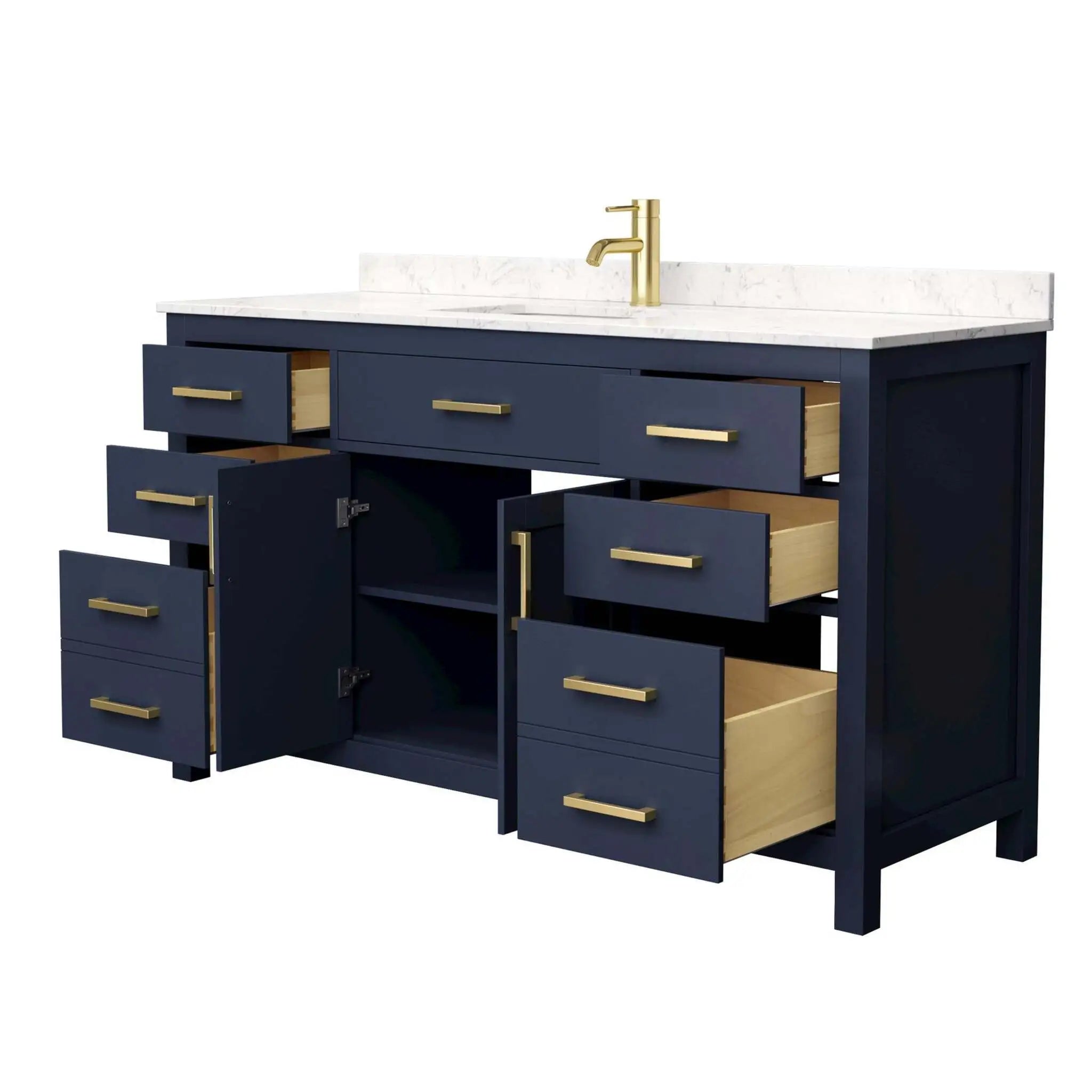 60" Beckett Single Bathroom Vanity in Dark Blue with Brushed Gold Trim by Wyndham