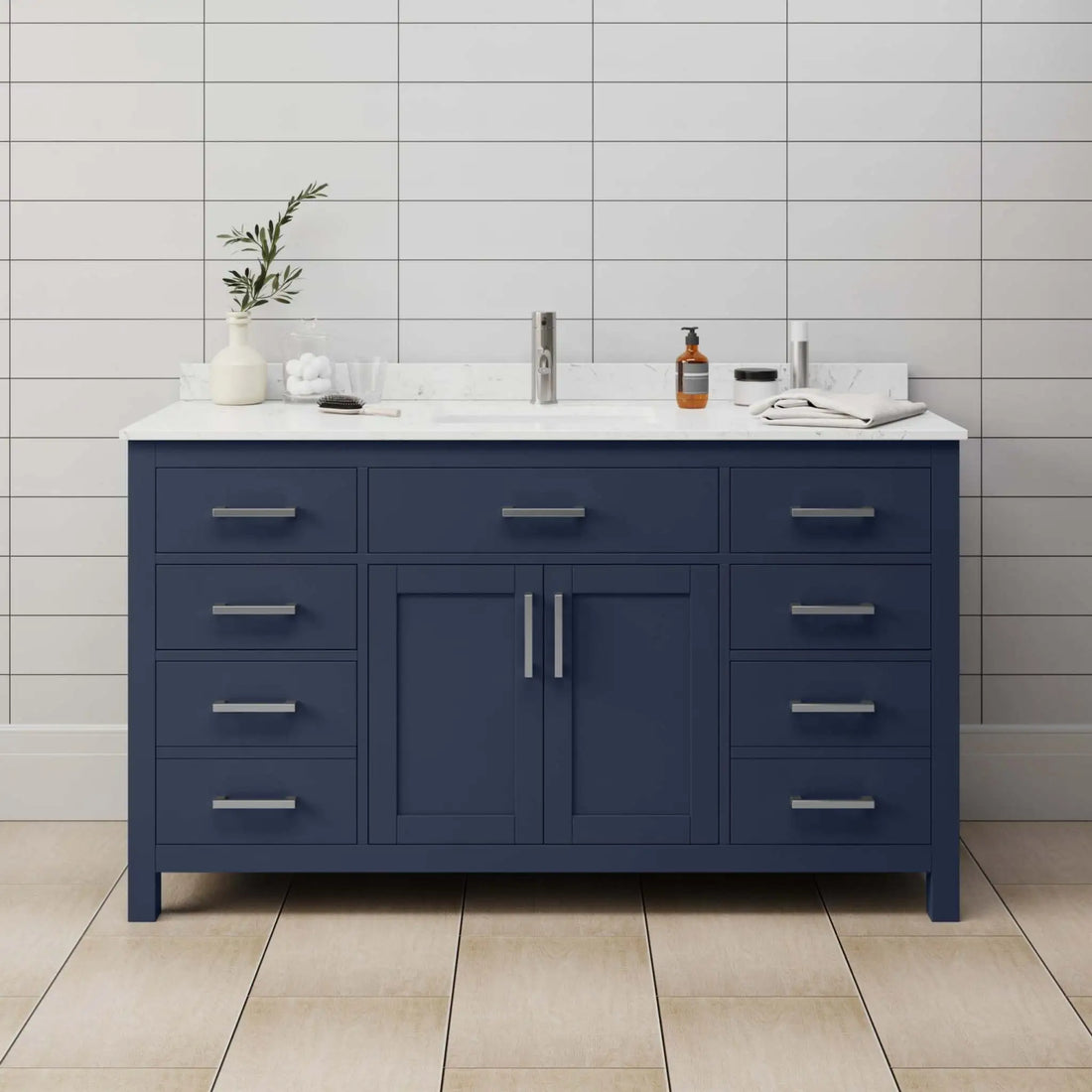 60" Beckett Single Bathroom Vanity in Dark Blue with Brushed Nickel Trim by Wyndham