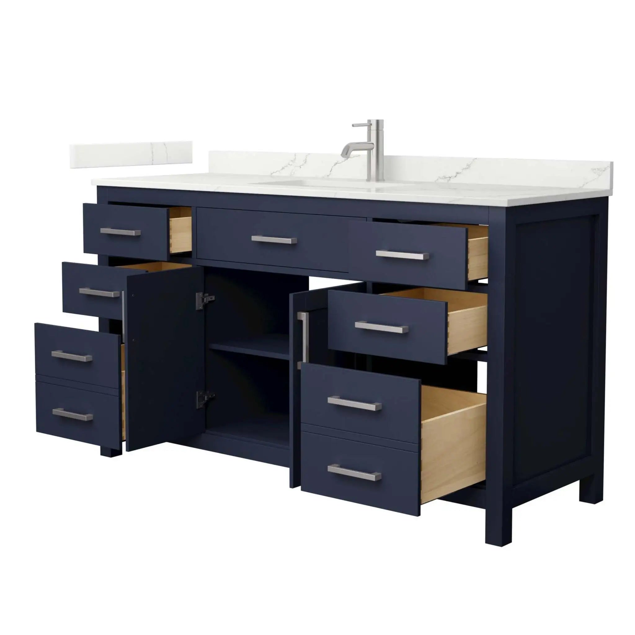 60" Beckett Single Bathroom Vanity in Dark Blue with Brushed Nickel Trim by Wyndham