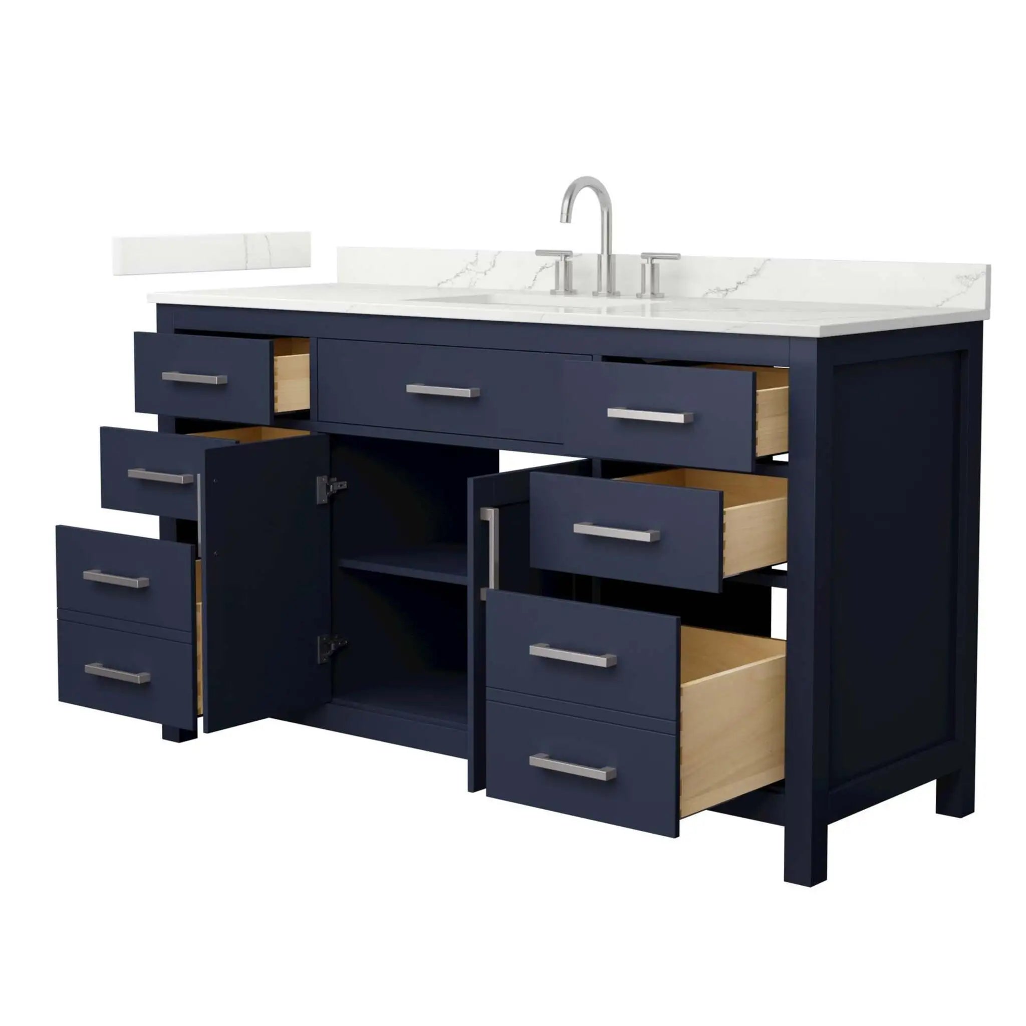 60" Beckett Single Bathroom Vanity in Dark Blue with Brushed Nickel Trim by Wyndham