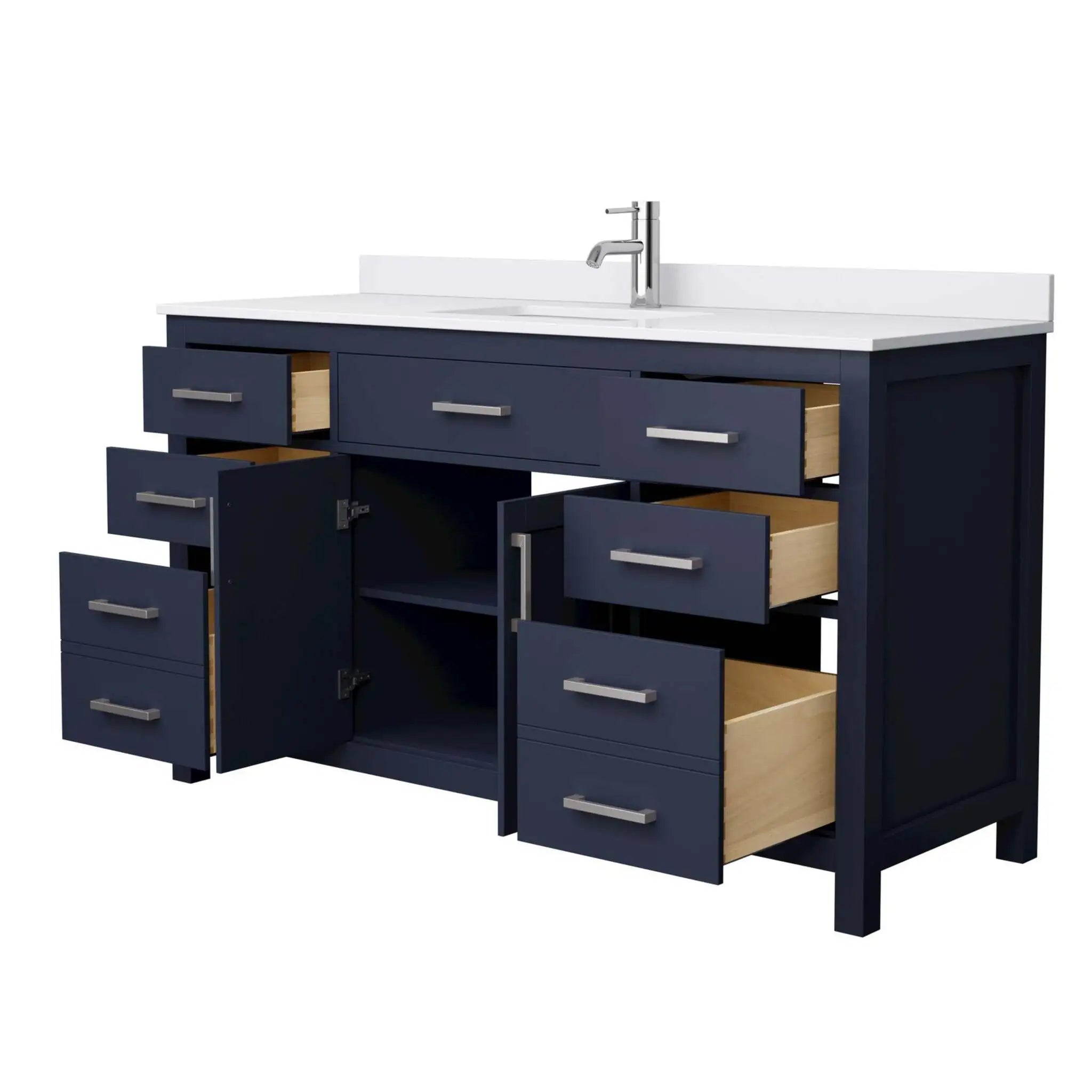 60" Beckett Single Bathroom Vanity in Dark Blue with Brushed Nickel Trim by Wyndham