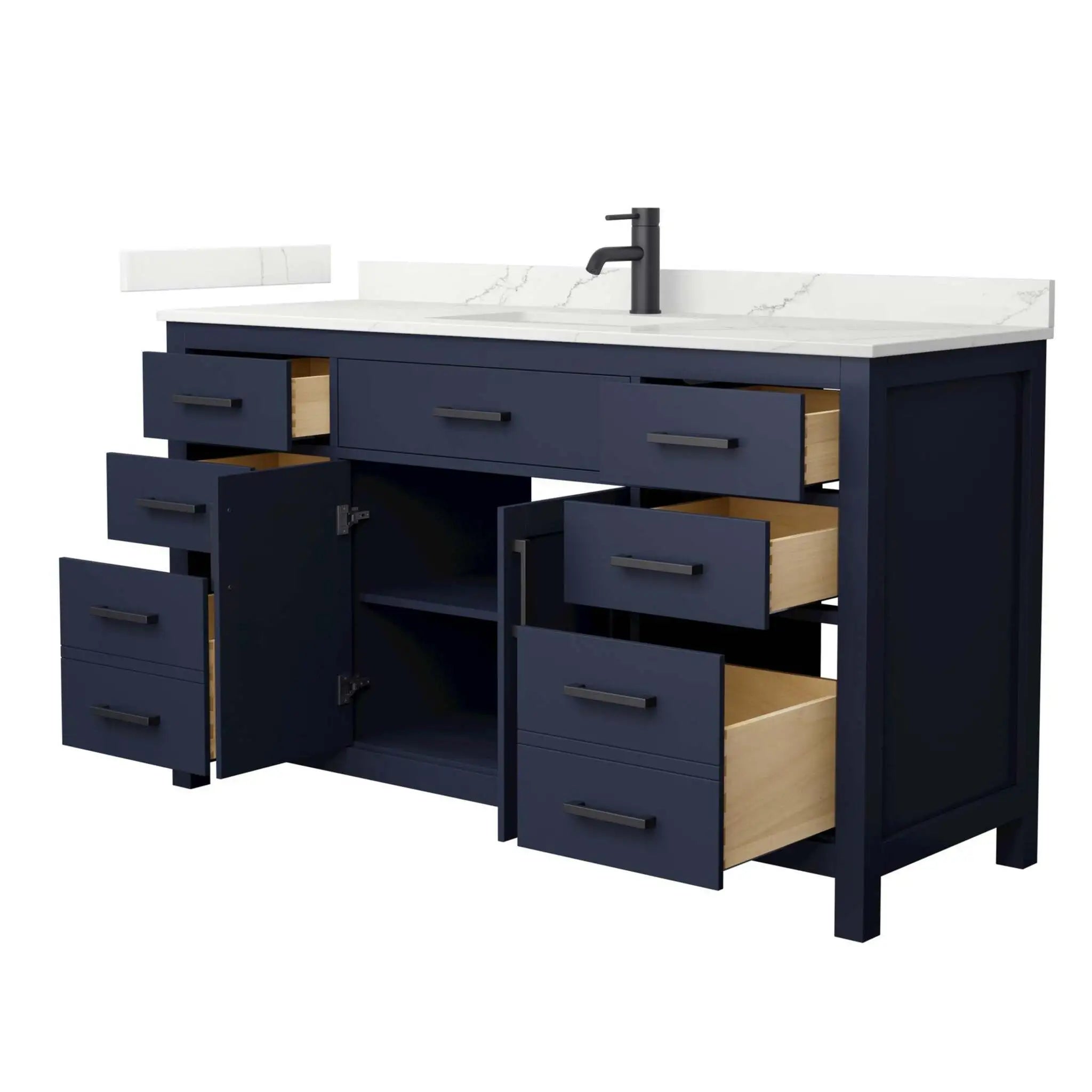 60" Beckett Single Bathroom Vanity in Dark Blue with Matte Black Trim by Wyndham