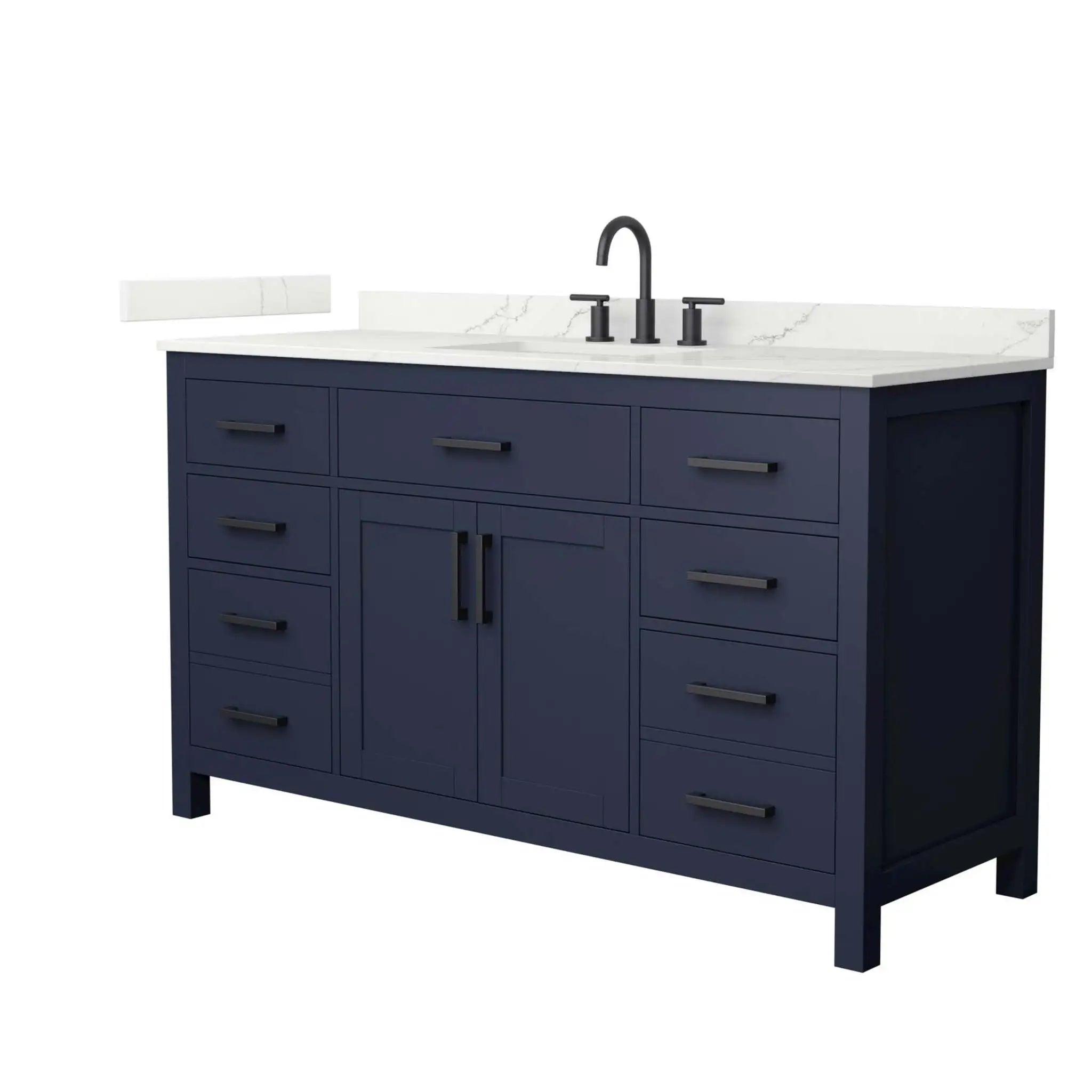 60" Beckett Single Bathroom Vanity in Dark Blue with Matte Black Trim by Wyndham