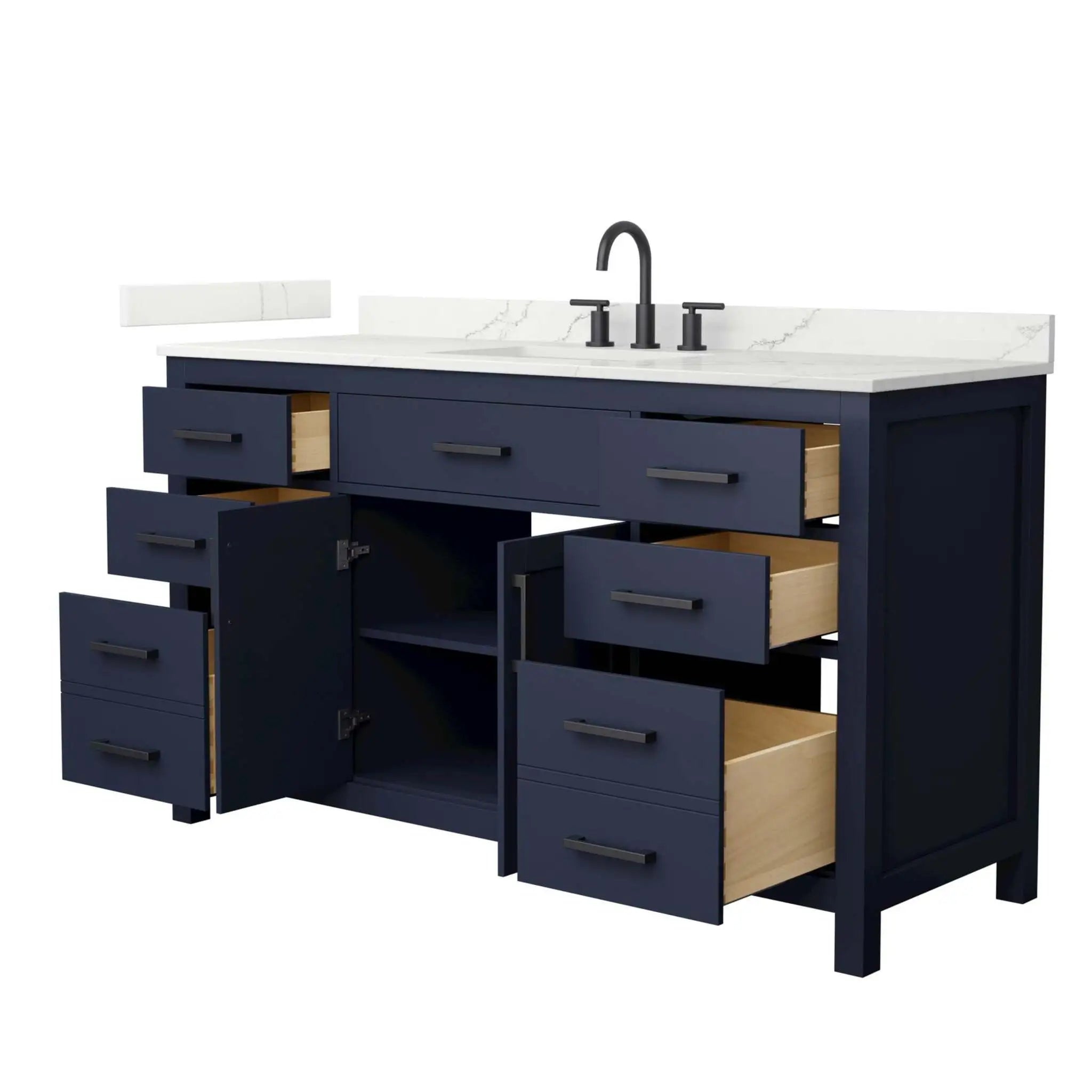 60" Beckett Single Bathroom Vanity in Dark Blue with Matte Black Trim by Wyndham