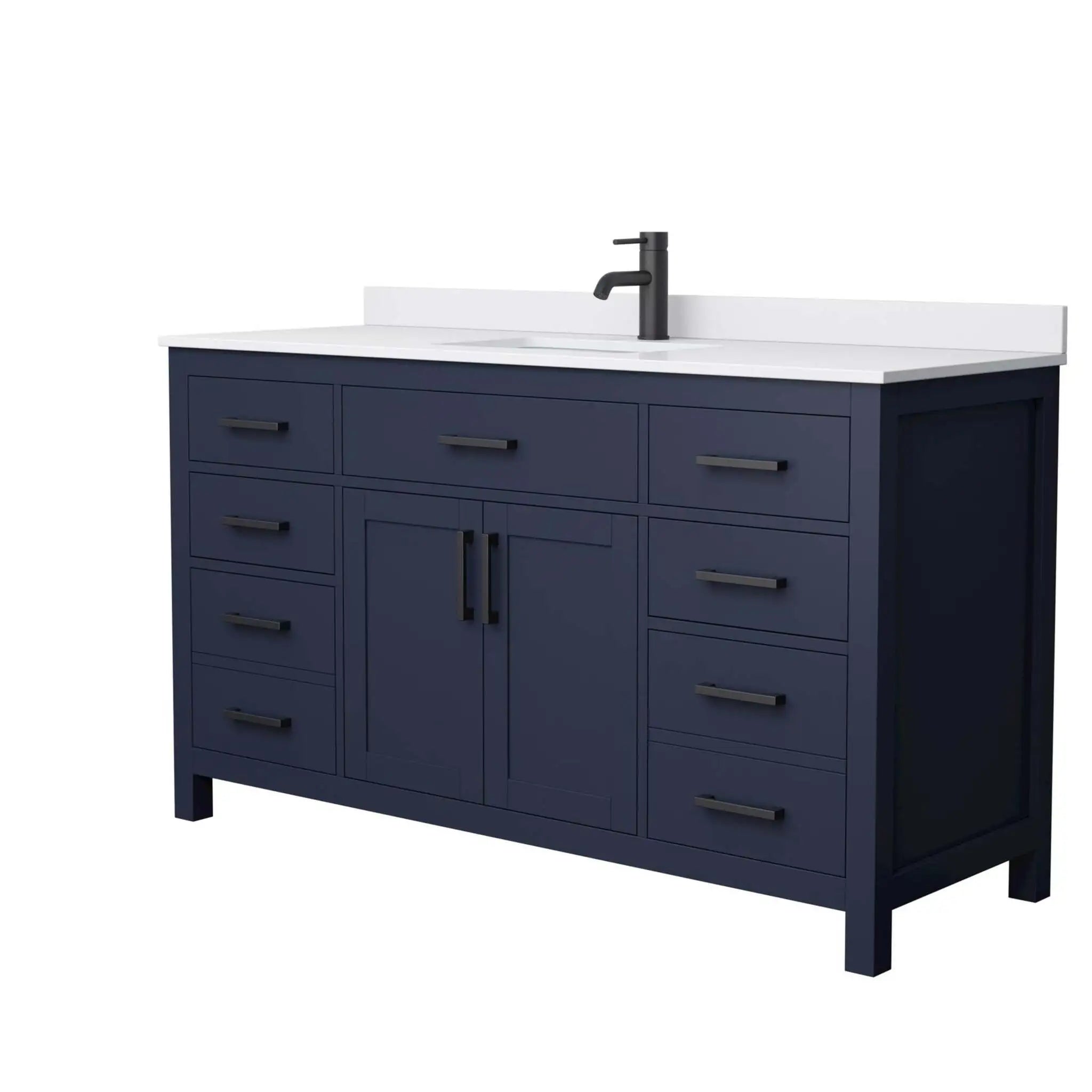 60" Beckett Single Bathroom Vanity in Dark Blue with Matte Black Trim by Wyndham