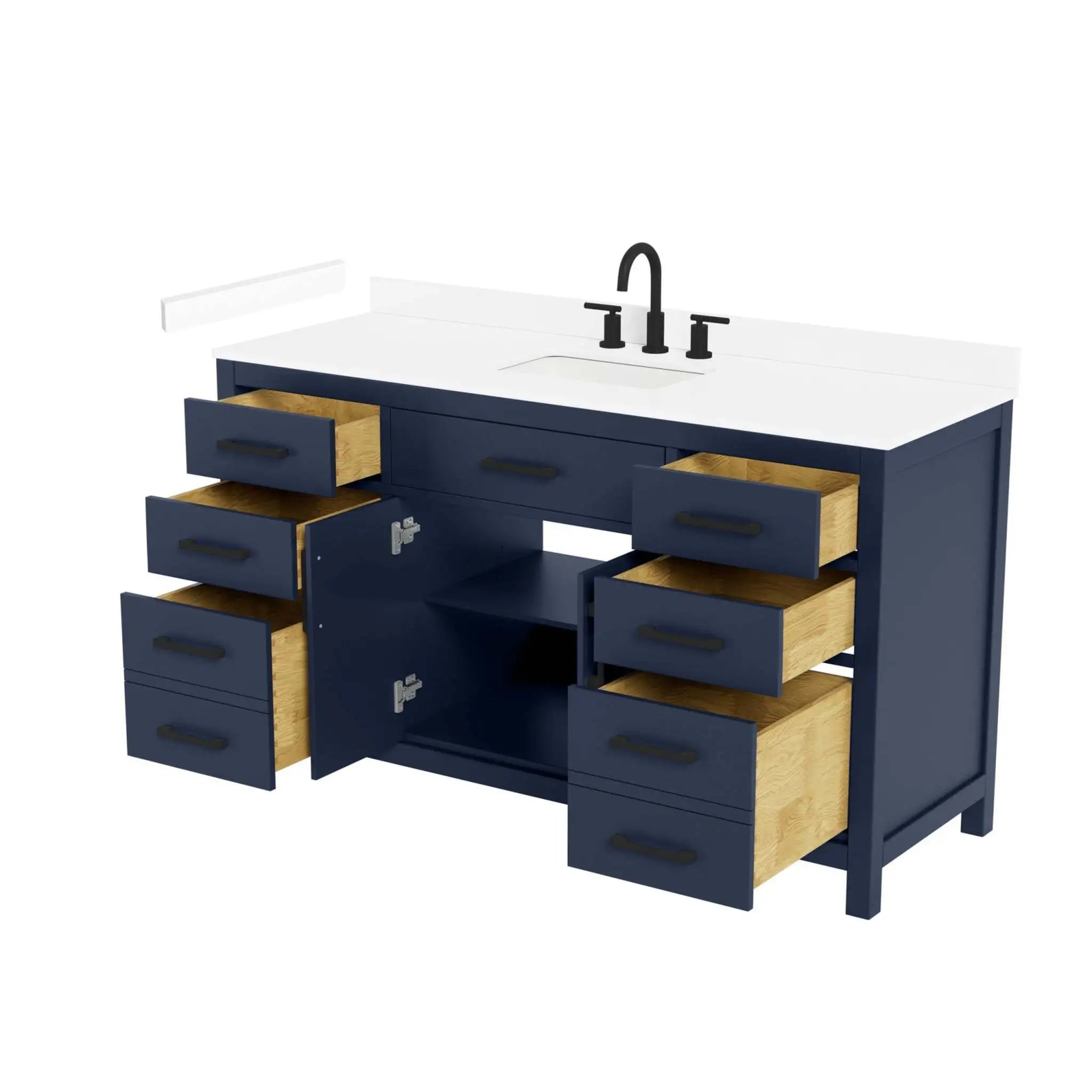 60" Beckett Single Bathroom Vanity in Dark Blue with Matte Black Trim by Wyndham