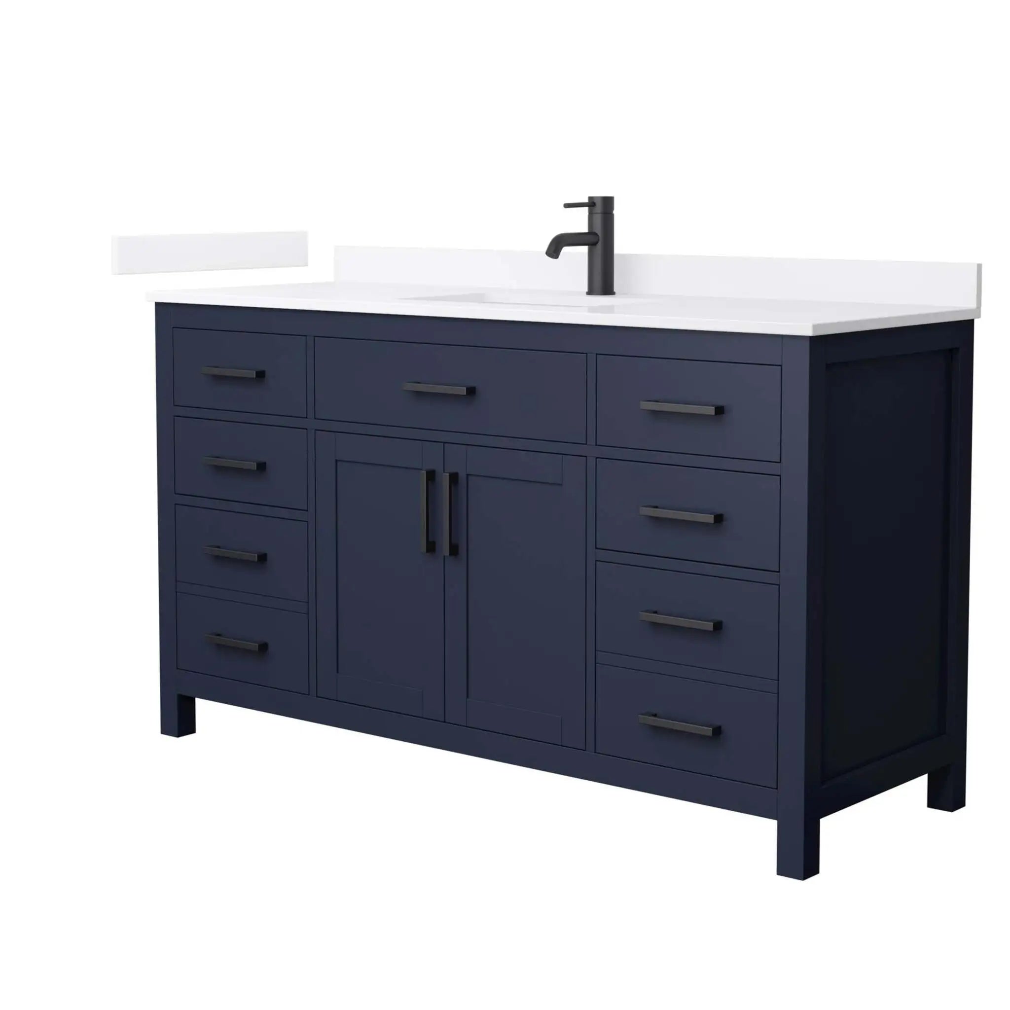 60" Beckett Single Bathroom Vanity in Dark Blue with Matte Black Trim by Wyndham