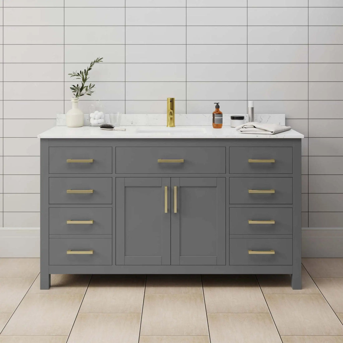 60" Beckett Single Bathroom Vanity in Dark Gray with Brushed Gold Trim by Wyndham