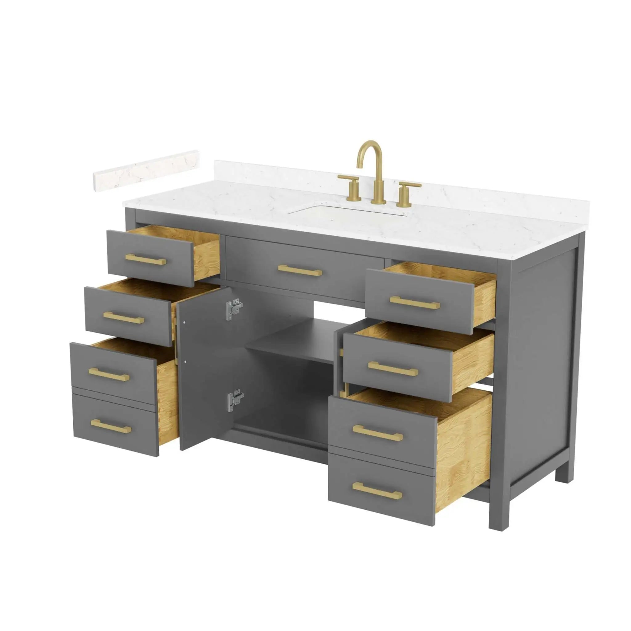 60" Beckett Single Bathroom Vanity in Dark Gray with Brushed Gold Trim by Wyndham