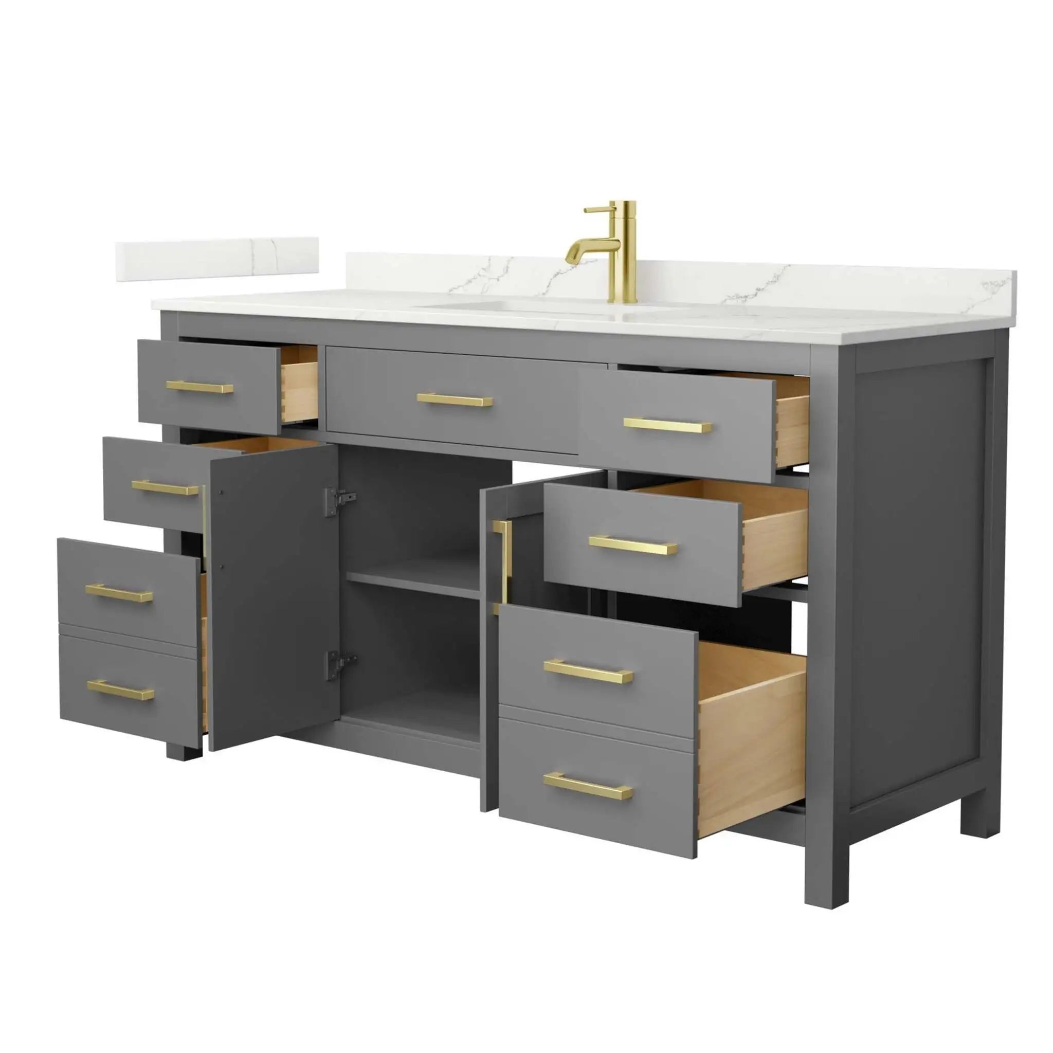 60" Beckett Single Bathroom Vanity in Dark Gray with Brushed Gold Trim by Wyndham