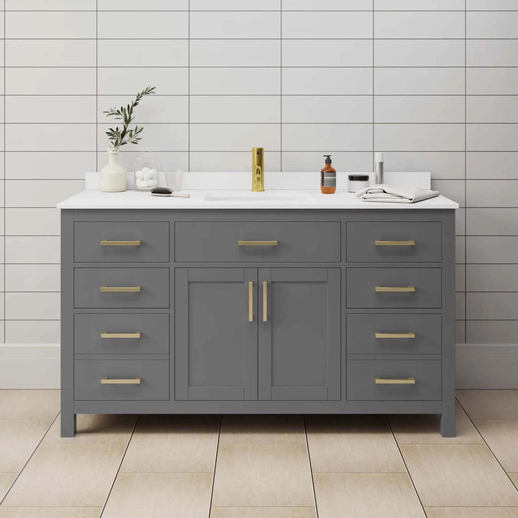 60" Beckett Single Bathroom Vanity in Dark Gray with Brushed Gold Trim by Wyndham