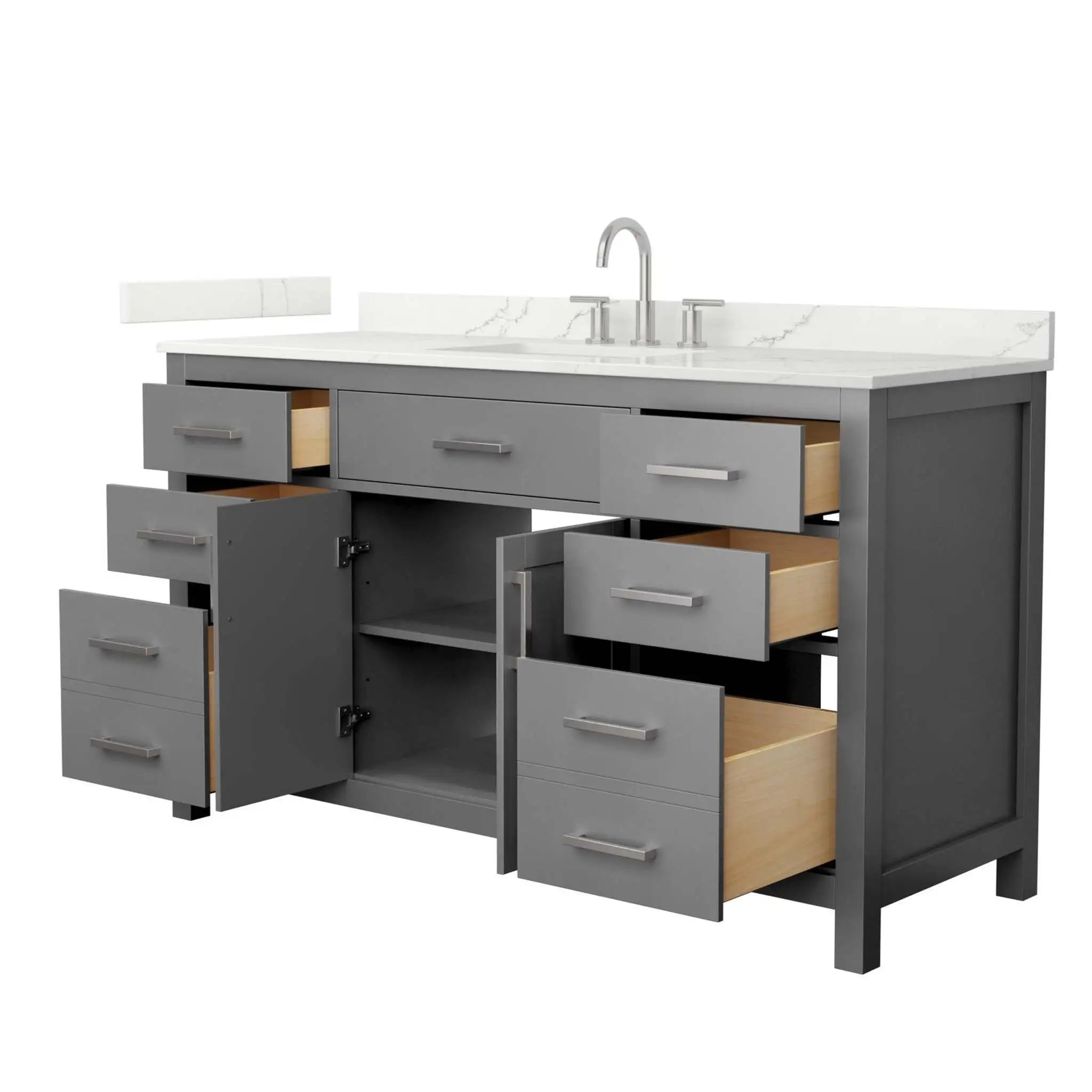 60" Beckett Single Bathroom Vanity in Dark Gray with Brushed Nickel Trim by Wyndham