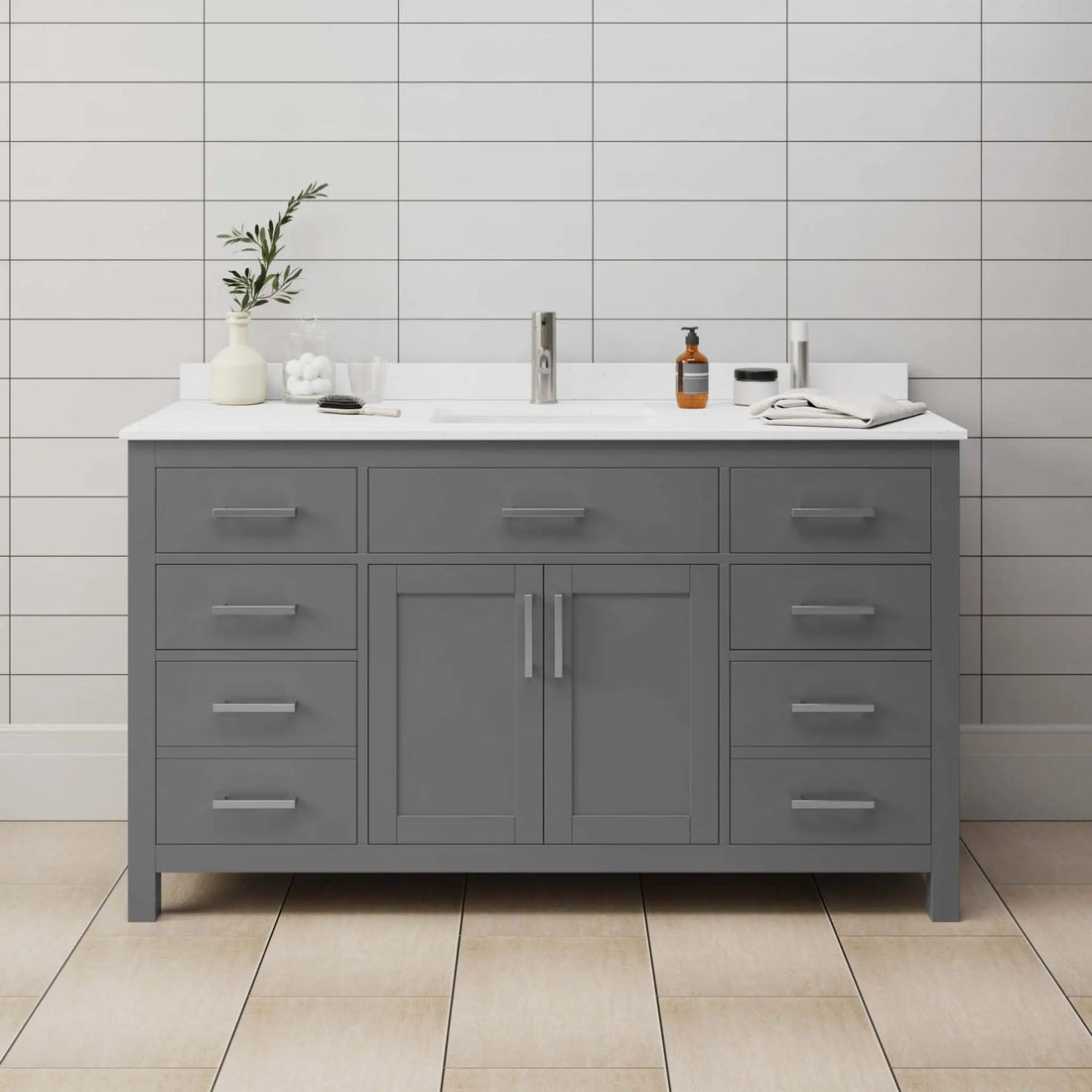 60" Beckett Single Bathroom Vanity in Dark Gray with Brushed Nickel Trim by Wyndham