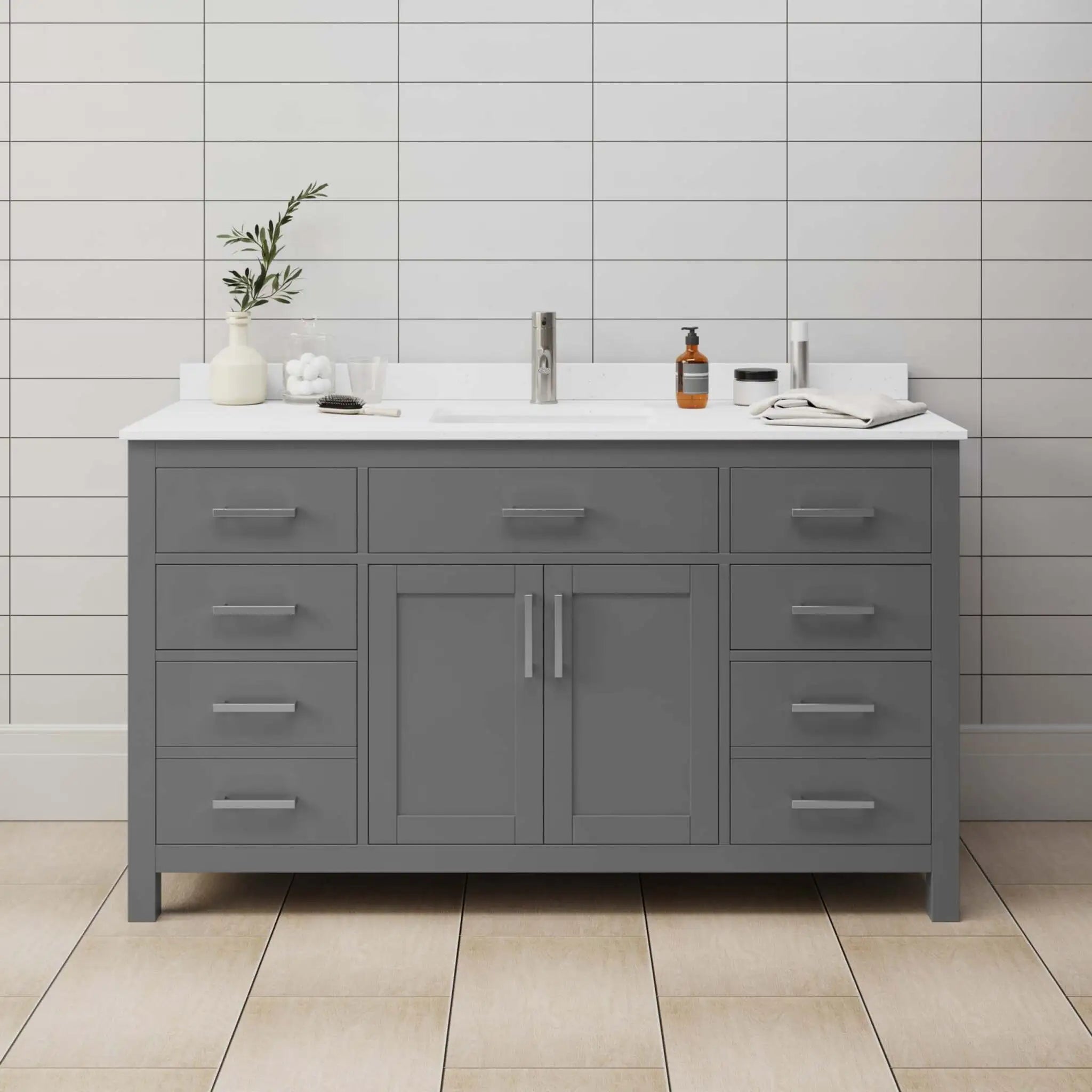 60" Beckett Single Bathroom Vanity in Dark Gray with Brushed Nickel Trim by Wyndham