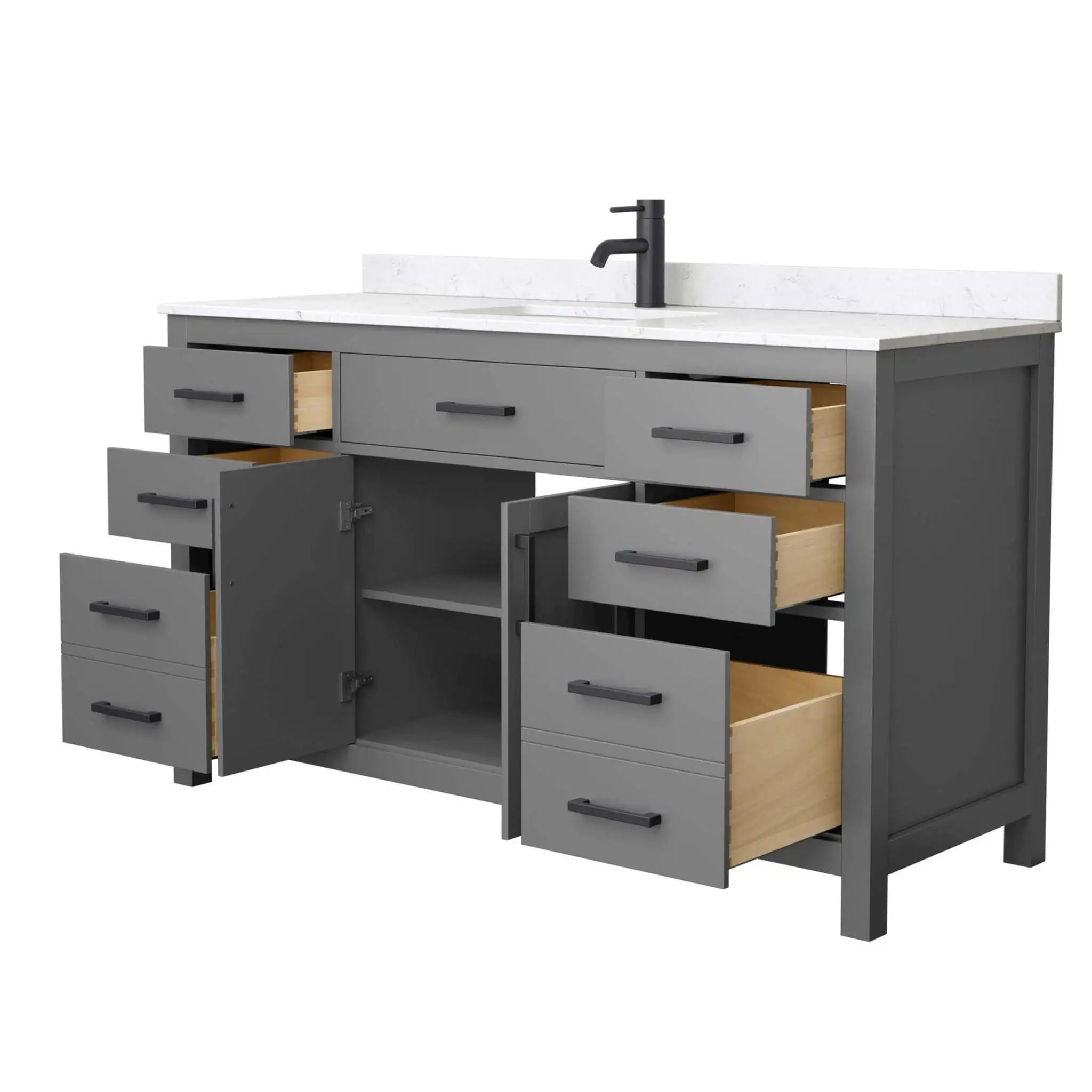 60" Beckett Single Bathroom Vanity in Dark Gray with Matte Black Trim by Wyndham