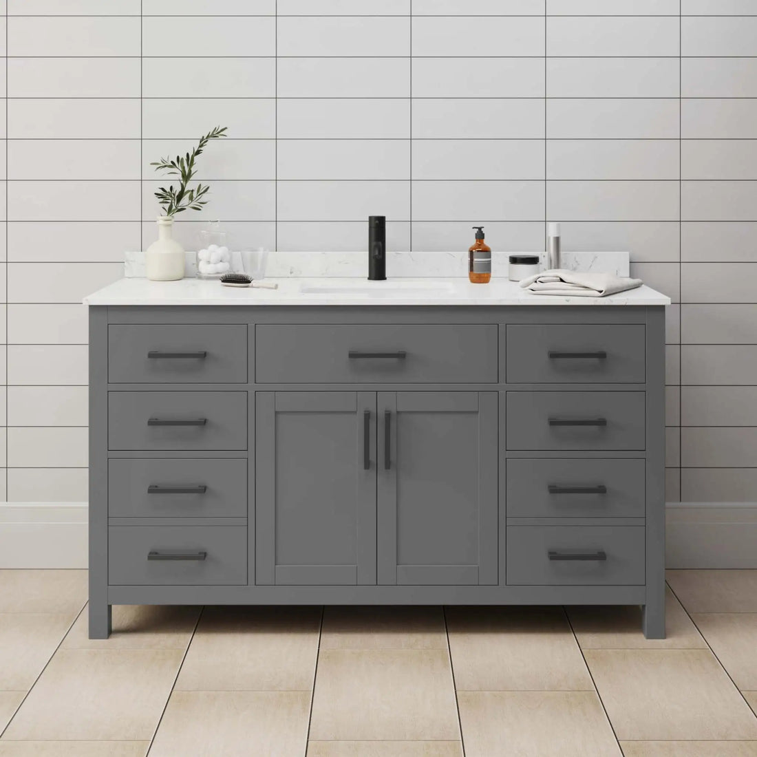60" Beckett Single Bathroom Vanity in Dark Gray with Matte Black Trim by Wyndham