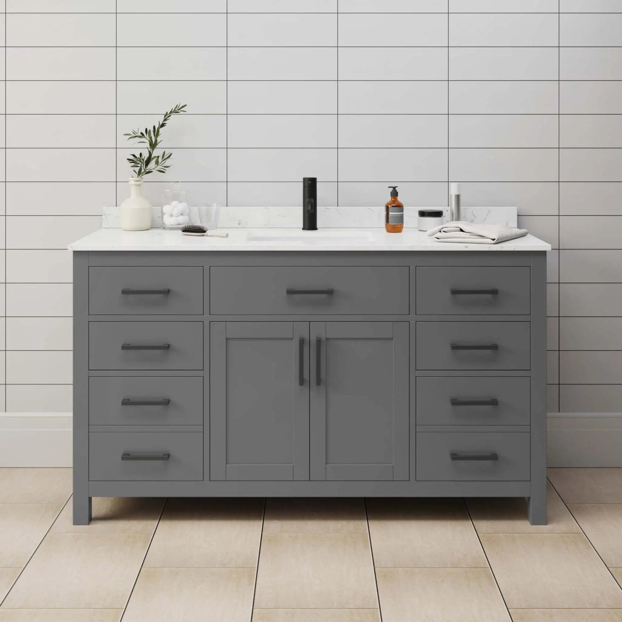60" Beckett Single Bathroom Vanity in Dark Gray with Matte Black Trim by Wyndham