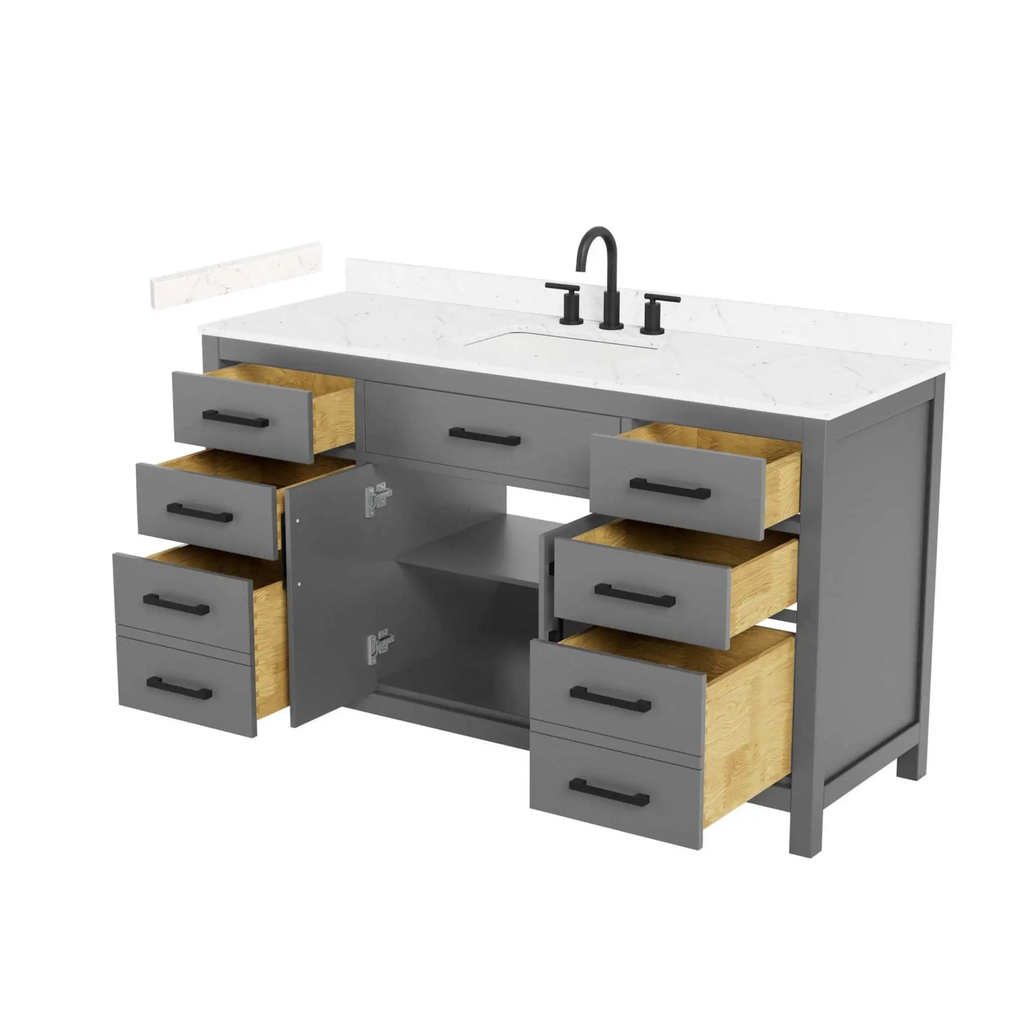 60" Beckett Single Bathroom Vanity in Dark Gray with Matte Black Trim by Wyndham