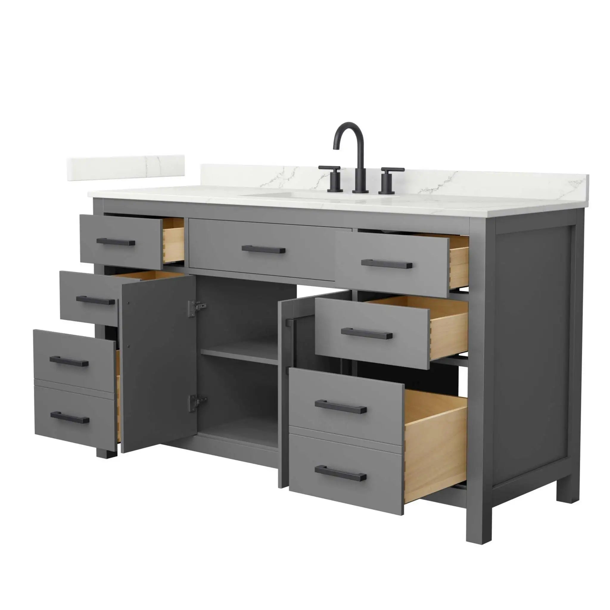 60" Beckett Single Bathroom Vanity in Dark Gray with Matte Black Trim by Wyndham