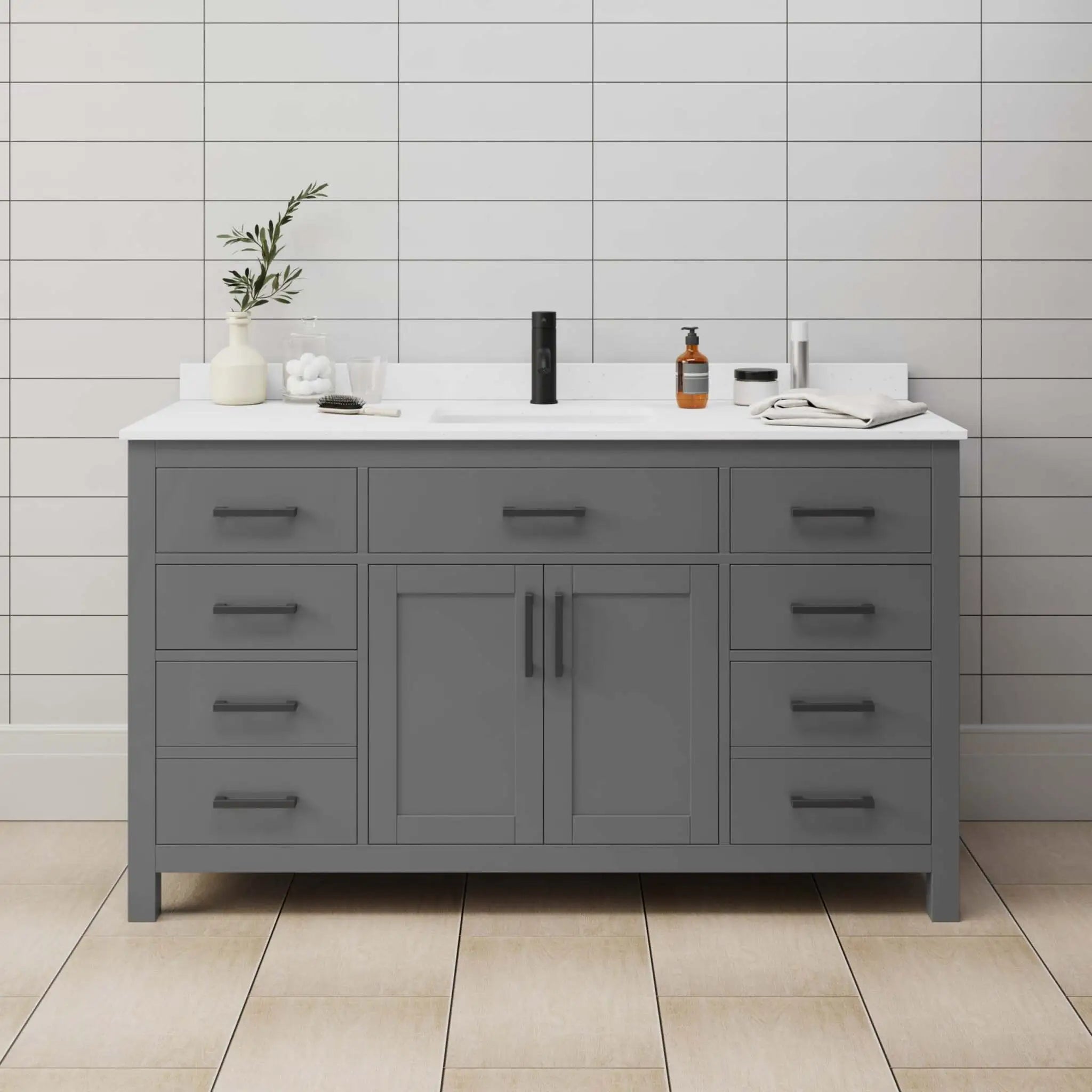 60" Beckett Single Bathroom Vanity in Dark Gray with Matte Black Trim by Wyndham