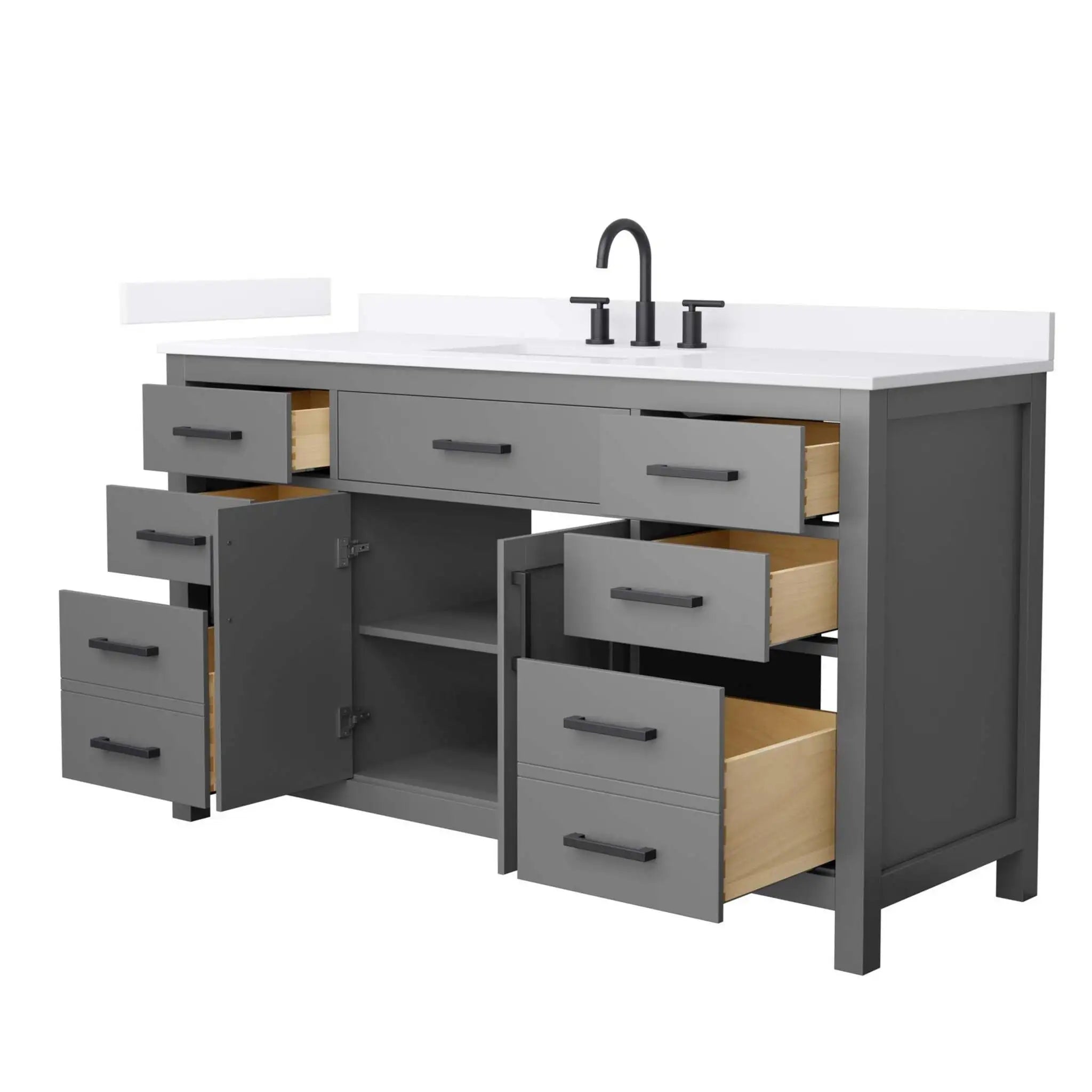 60" Beckett Single Bathroom Vanity in Dark Gray with Matte Black Trim by Wyndham