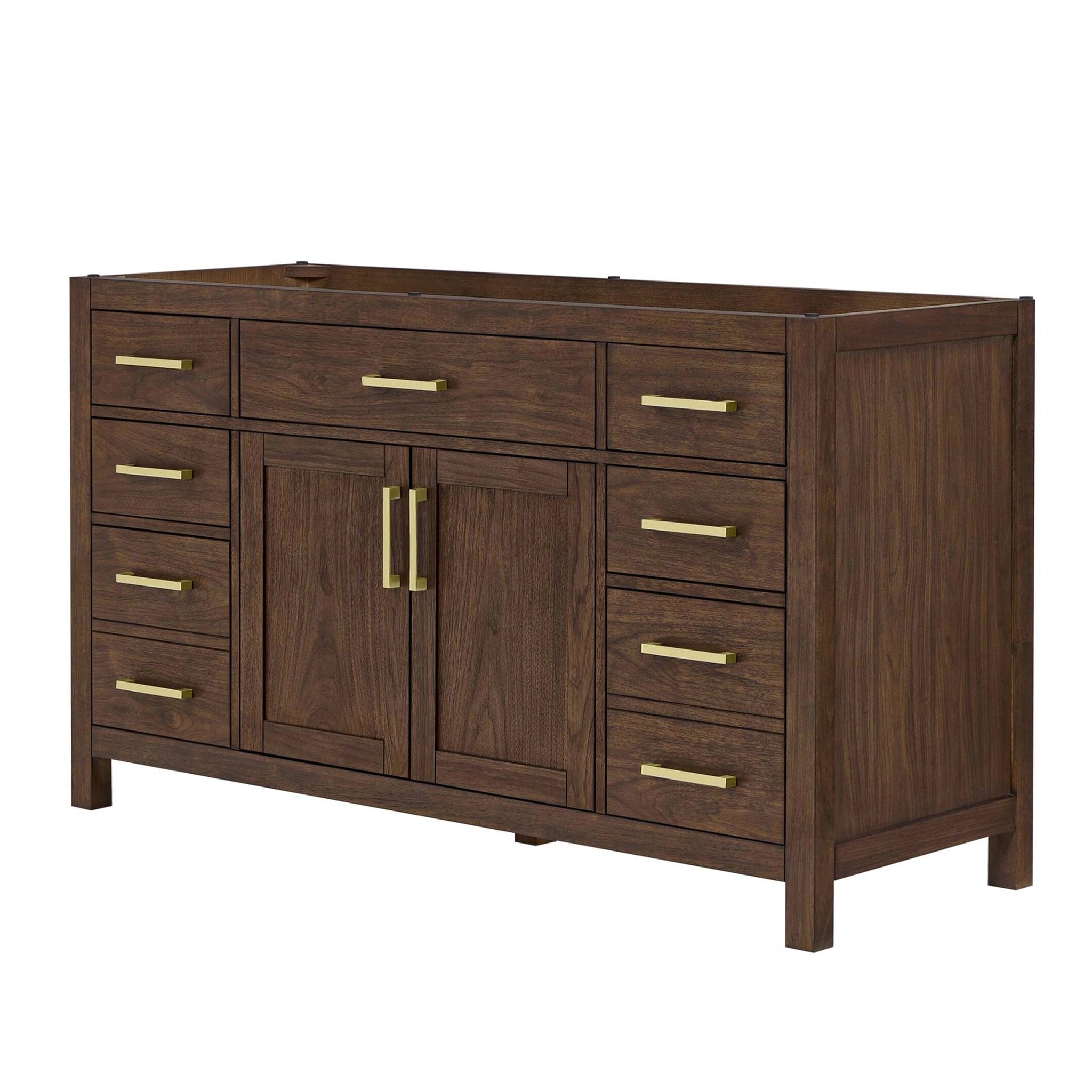 60" Beckett Single Bathroom Vanity in Dark Walnut with Brushed Gold Trim by Wyndham