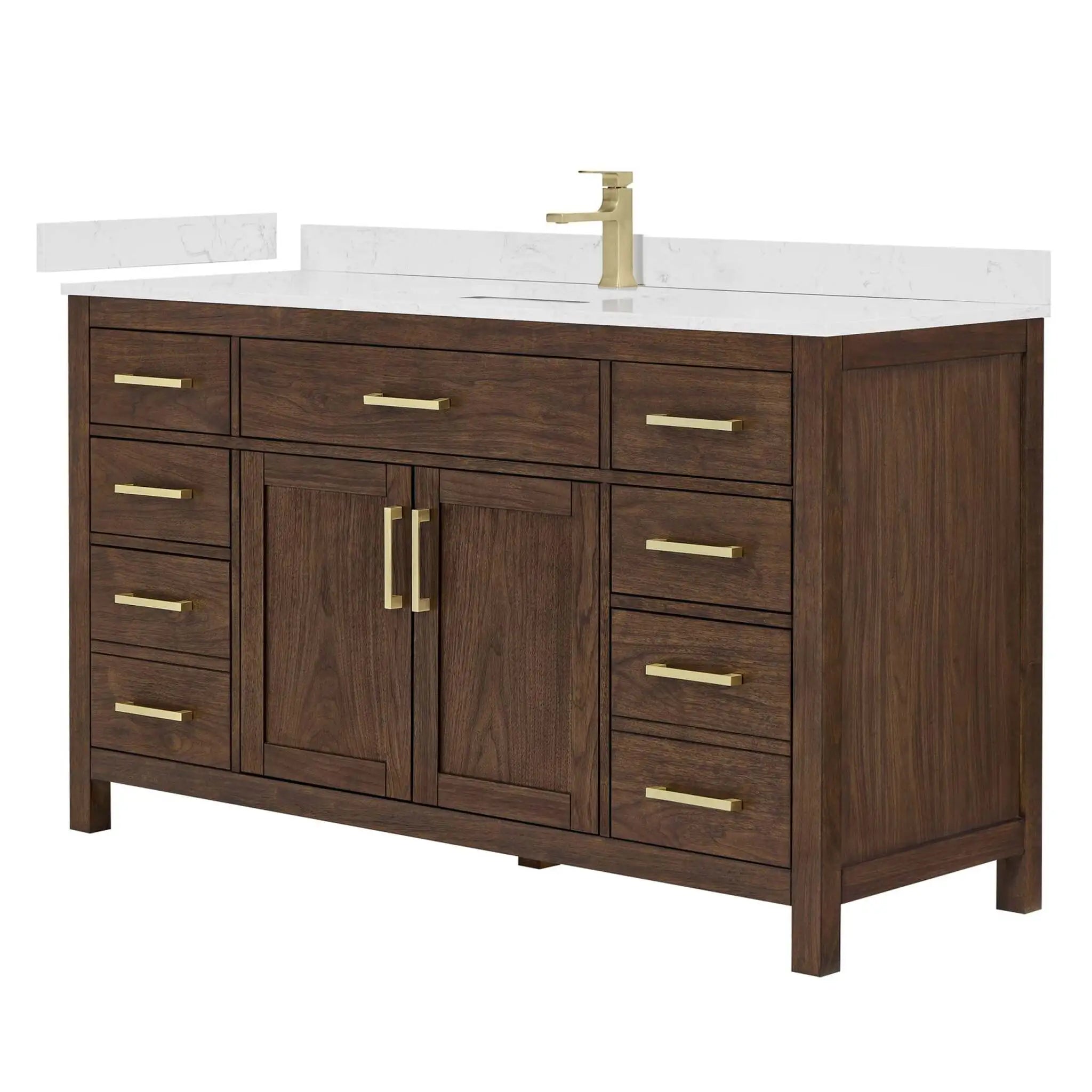 60" Beckett Single Bathroom Vanity in Dark Walnut with Brushed Gold Trim by Wyndham