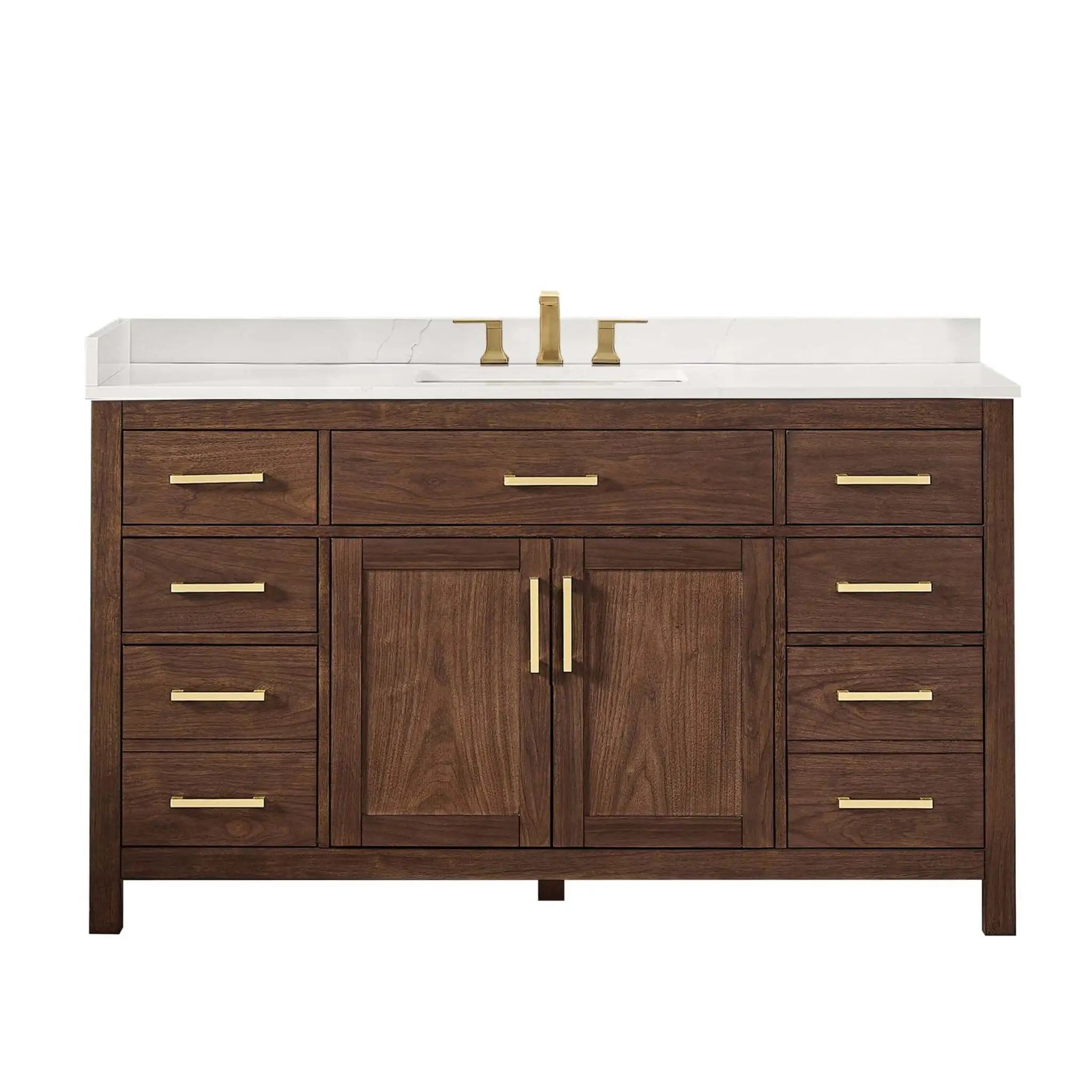 60" Beckett Single Bathroom Vanity in Dark Walnut with Brushed Gold Trim by Wyndham