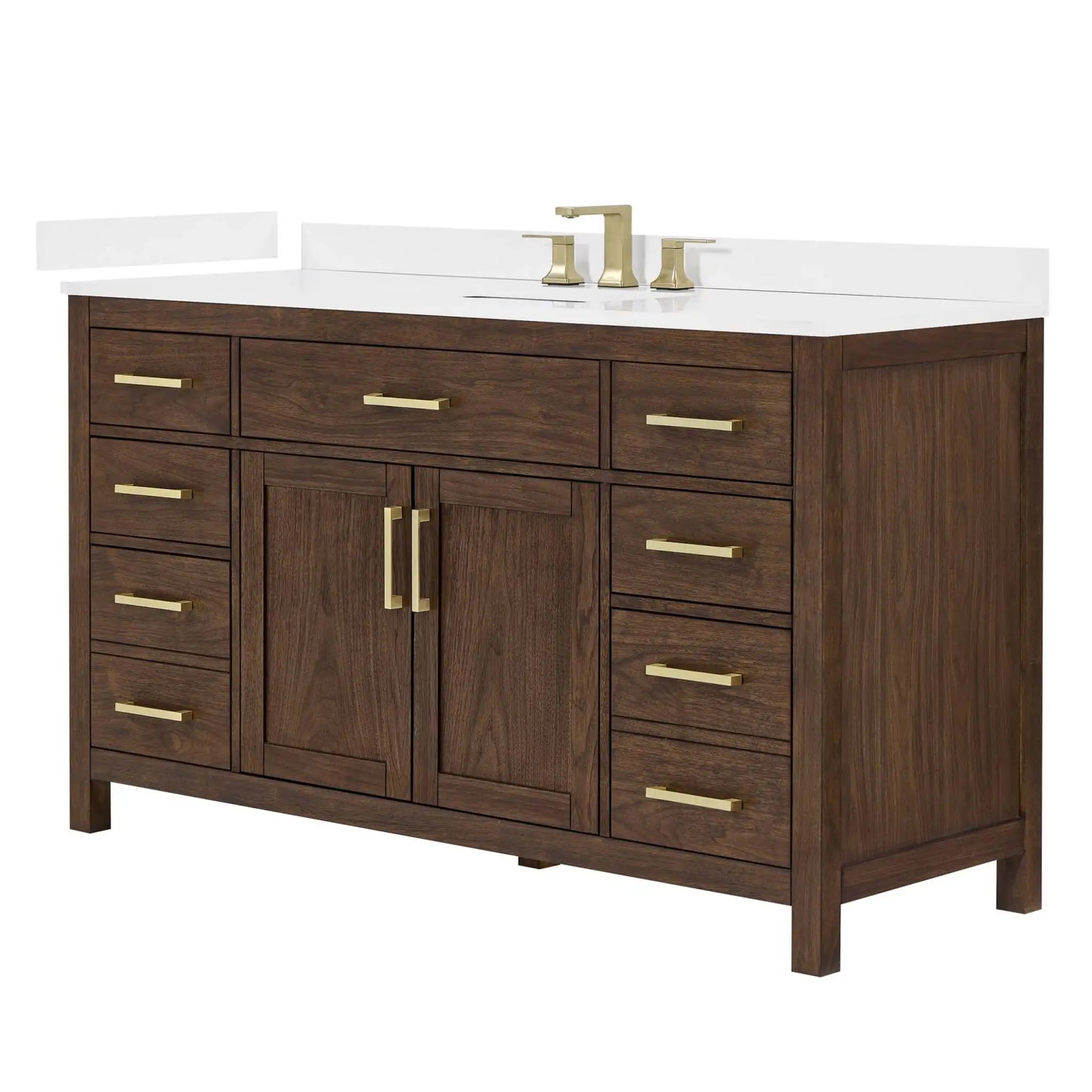 60" Beckett Single Bathroom Vanity in Dark Walnut with Brushed Gold Trim by Wyndham