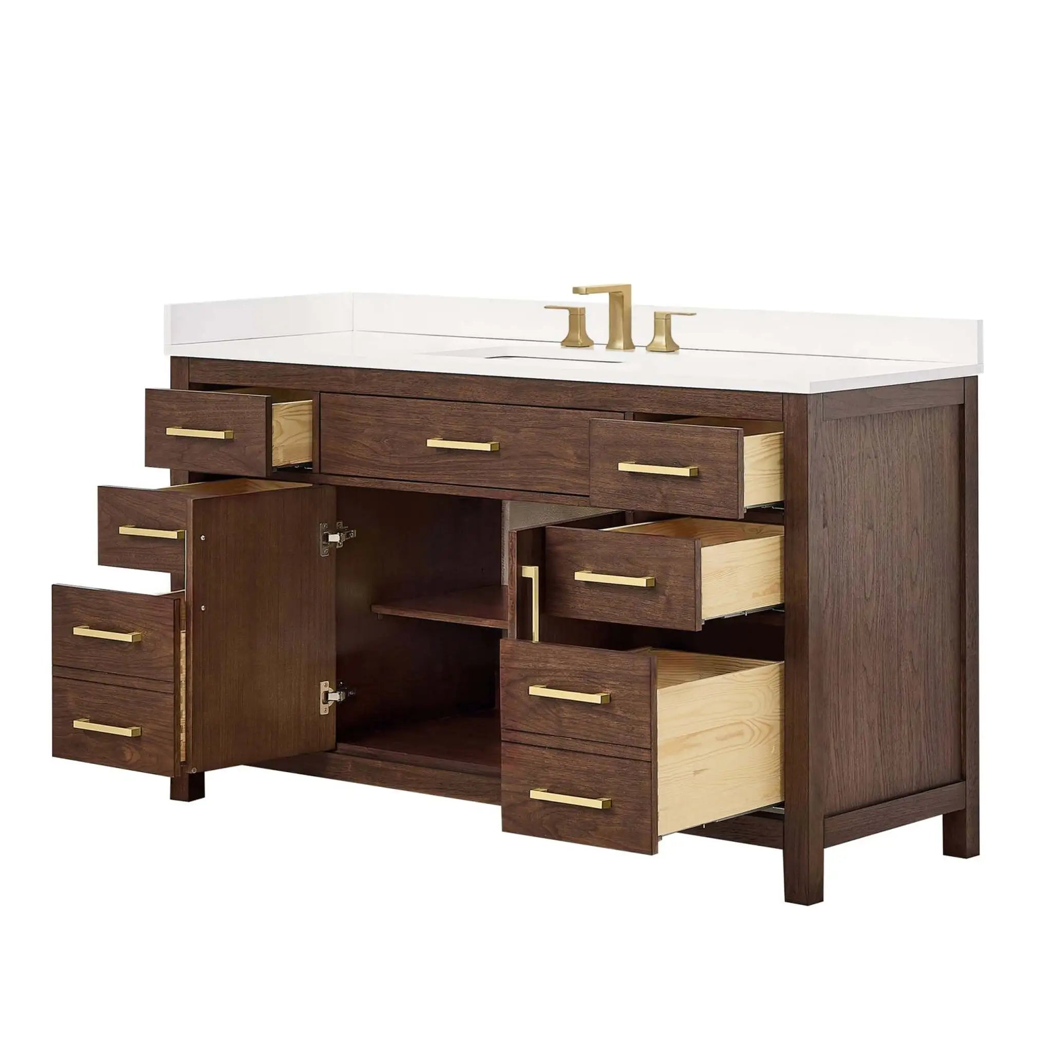 60" Beckett Single Bathroom Vanity in Dark Walnut with Brushed Gold Trim by Wyndham