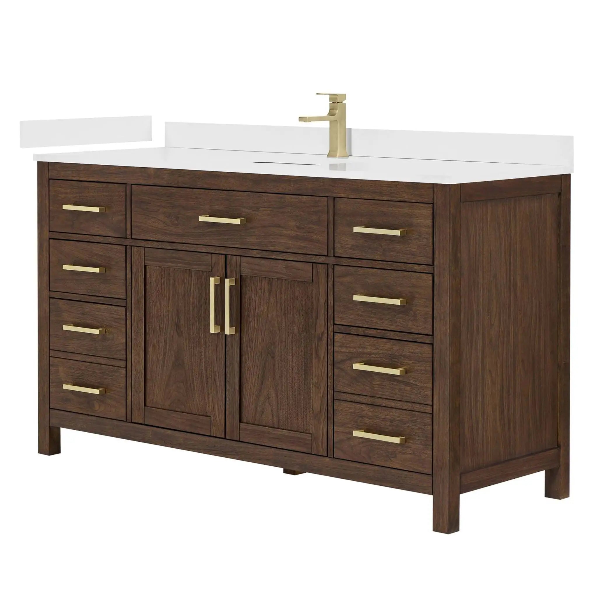 60" Beckett Single Bathroom Vanity in Dark Walnut with Brushed Gold Trim by Wyndham