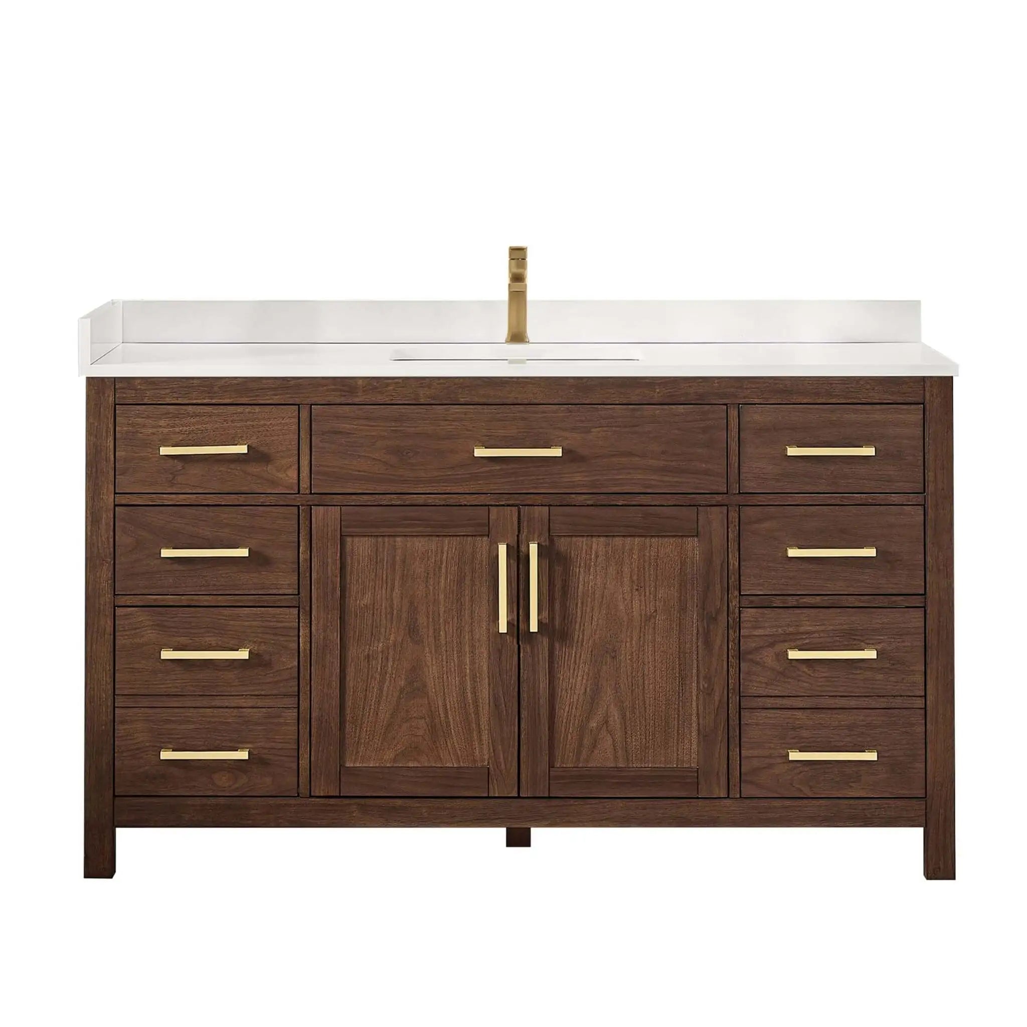 60" Beckett Single Bathroom Vanity in Dark Walnut with Brushed Gold Trim by Wyndham
