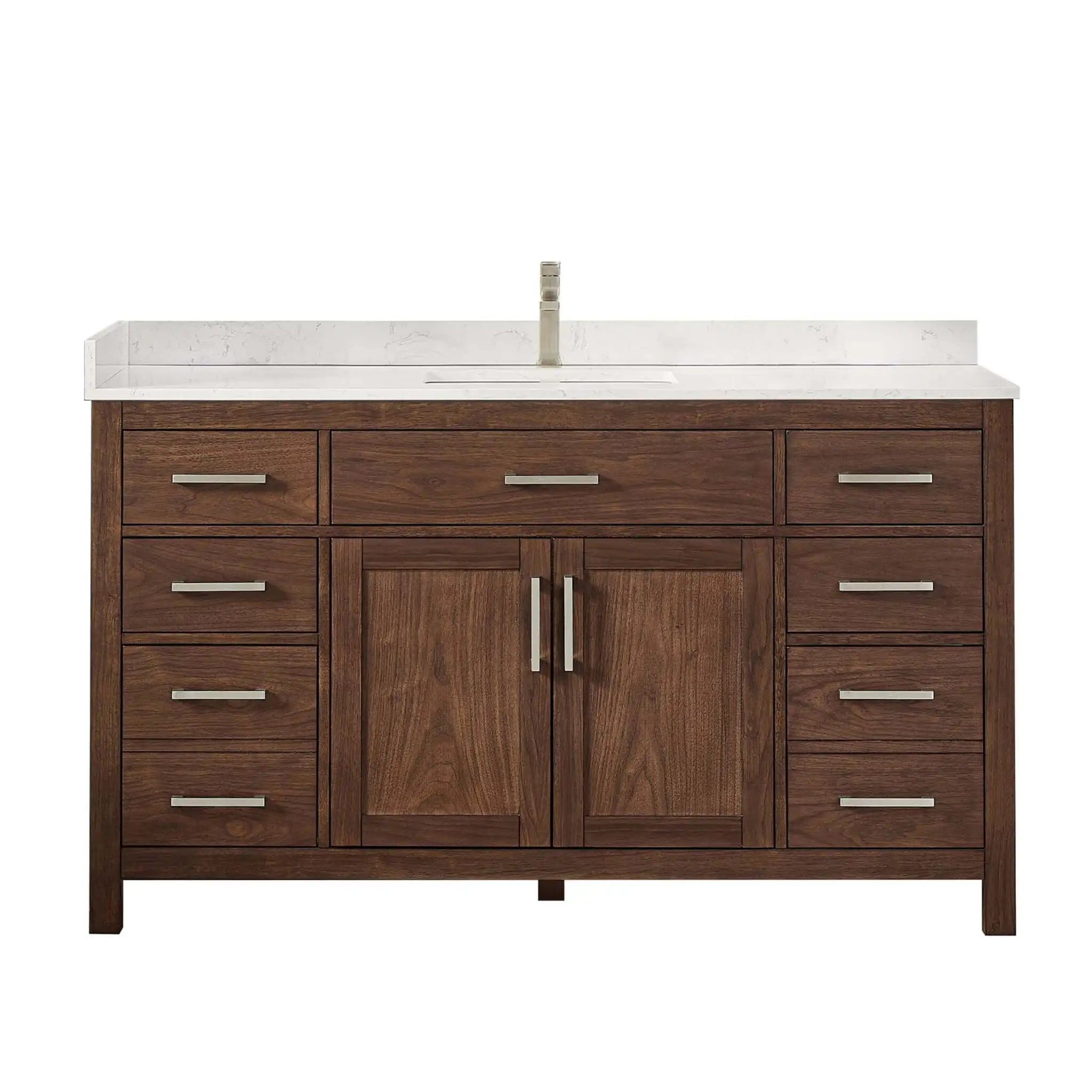 60" Beckett Single Bathroom Vanity in Dark Walnut with Brushed Nickel Trim by Wyndham