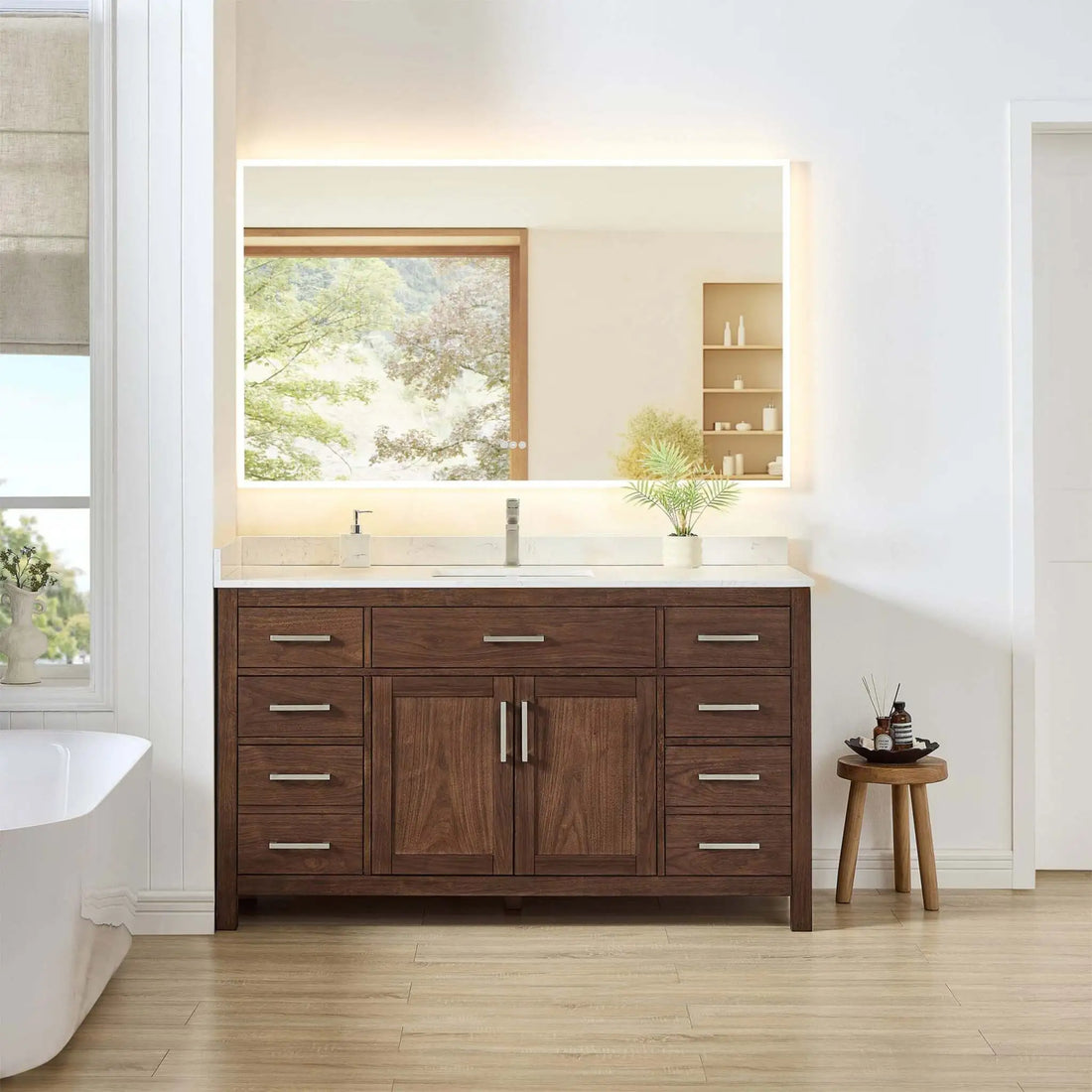 60" Beckett Single Bathroom Vanity in Dark Walnut with Brushed Nickel Trim by Wyndham