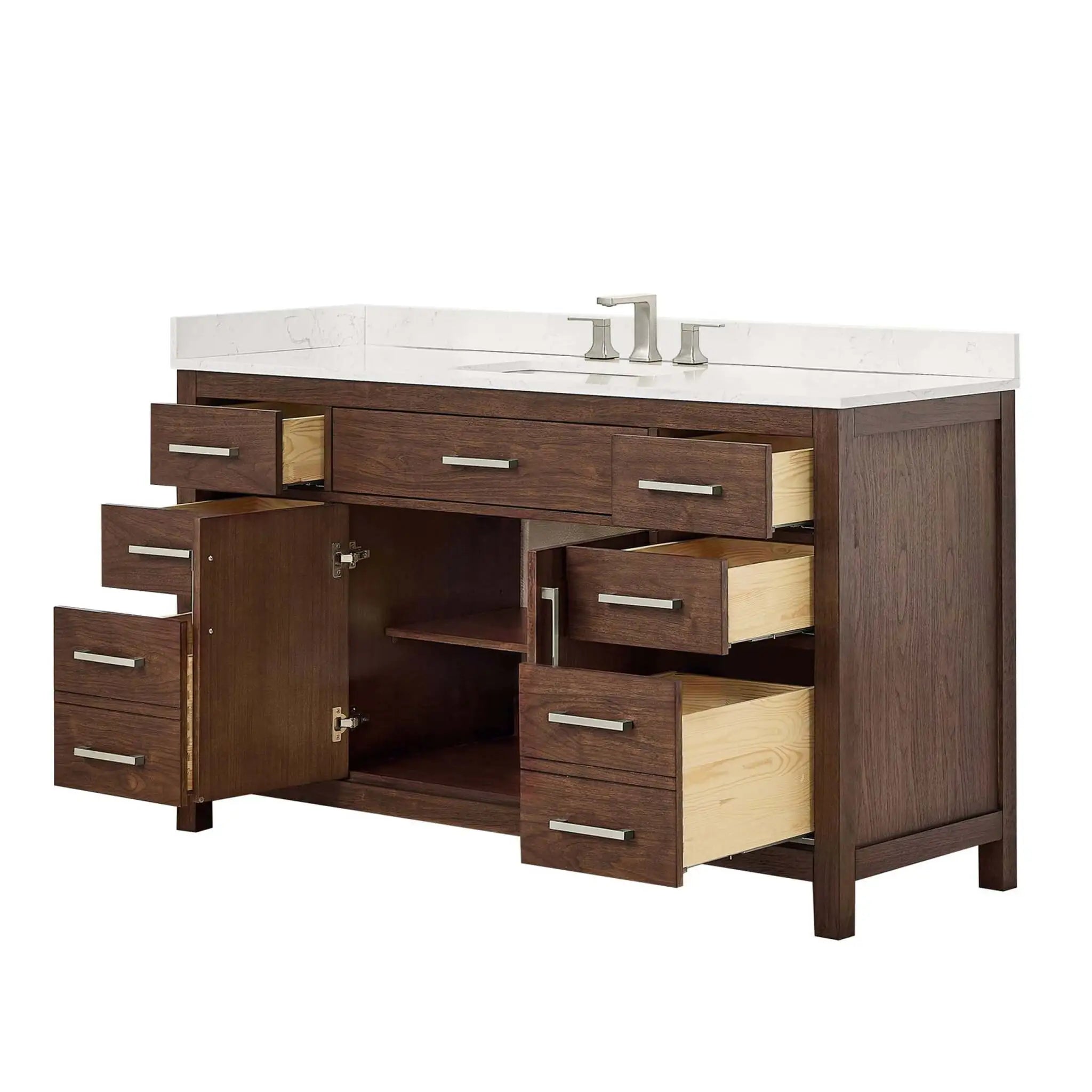 60" Beckett Single Bathroom Vanity in Dark Walnut with Brushed Nickel Trim by Wyndham